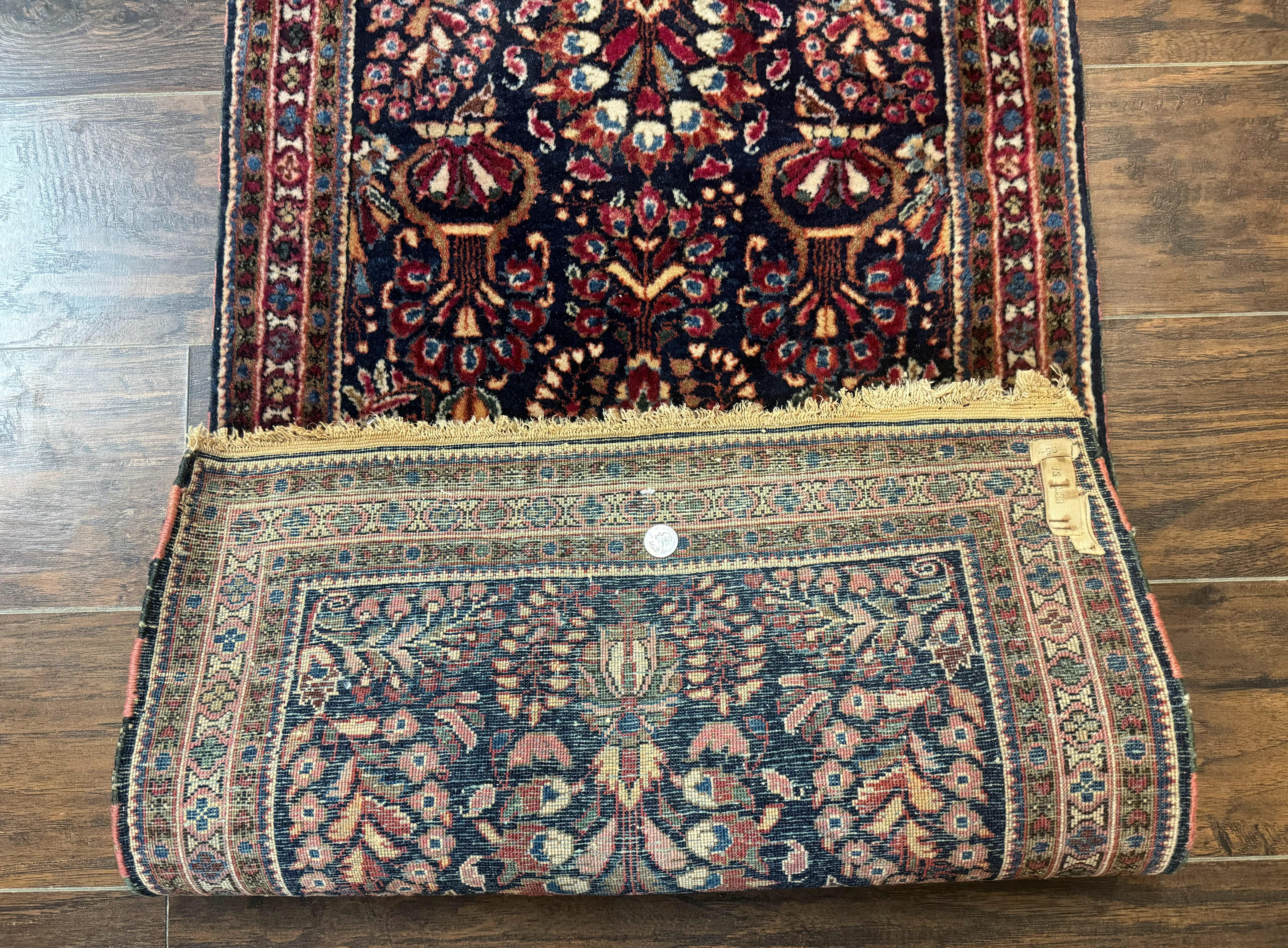 Small Navy Blue Persian Rug 2x4, Sarouk Rug, Rare Colors, Antique 1920s Wool Rug - Jewel Rugs