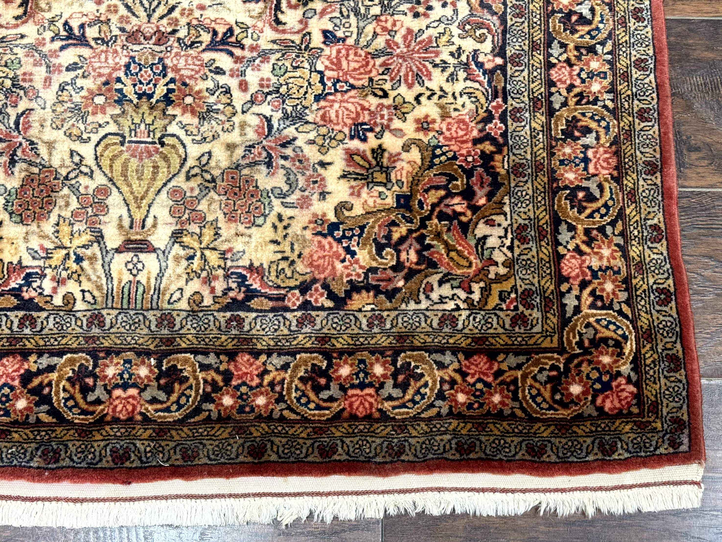 Persian Bidjar Rug 4x5 – Cream, Hand-Knotted Wool Vintage Carpet, Fine 200 KPSI - Jewel Rugs