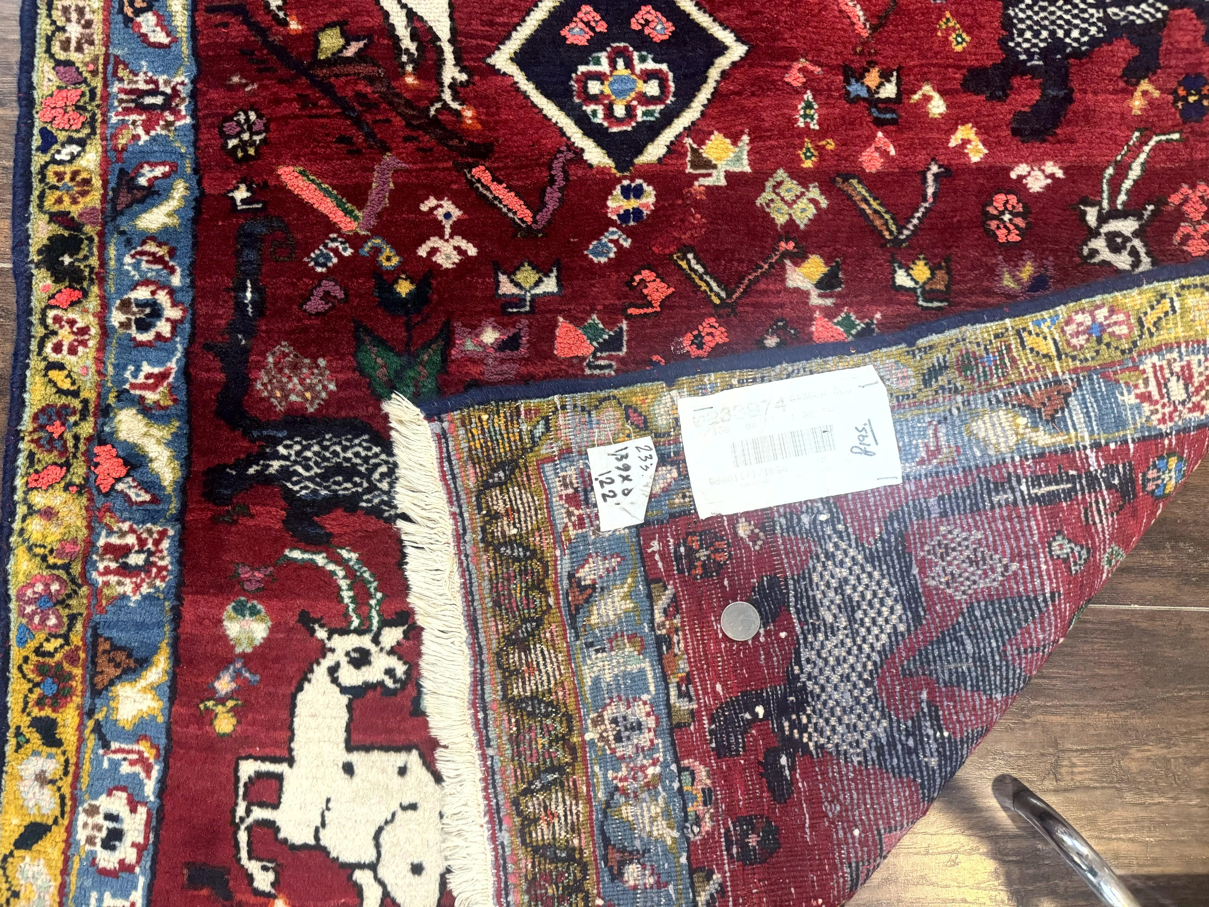 Persian Gabbeh Rug 3x5, Animal Pictorials, Wool and Silk, Handmade Vintage Small Rug, Red - Jewel Rugs