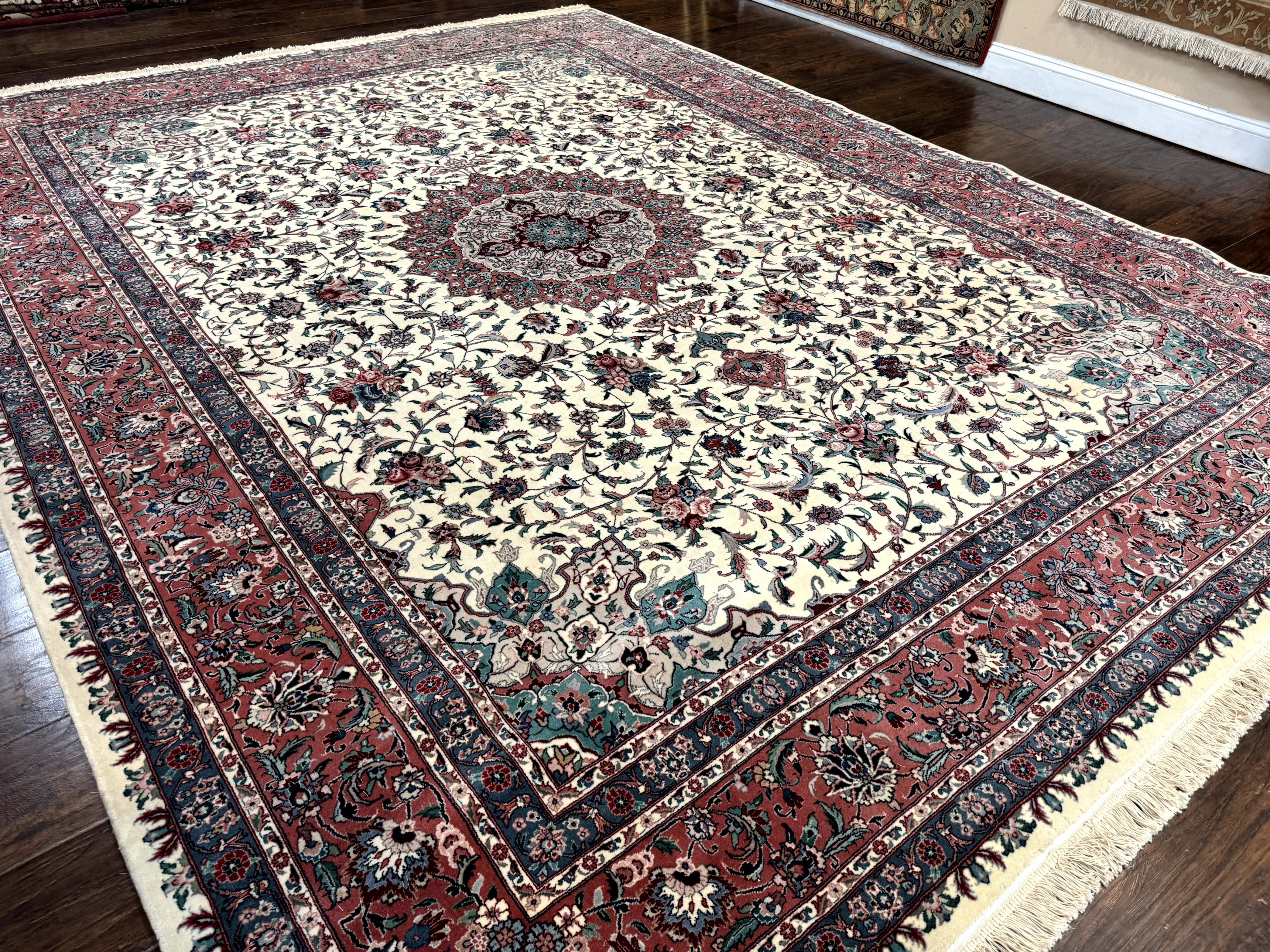 Sino Persian Rug 9x12, Fine 260 KPSI, Floral Medallion, Ivory and Rose-Red - Jewel Rugs