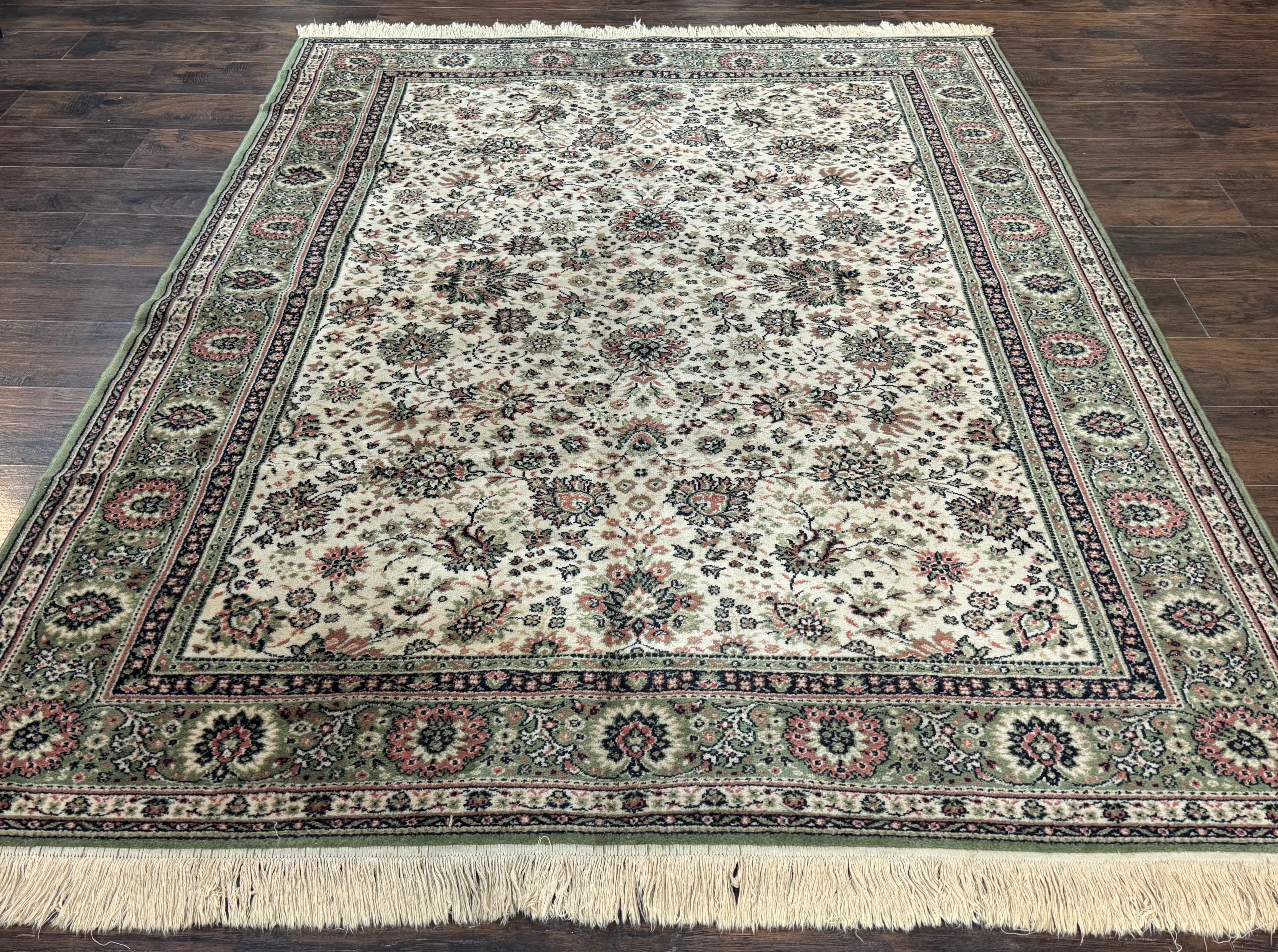 Couristan Rug 6x8, Vintage Belgium Power-Loomed Wool Oriental Carpet, Beige and Green, Allover Floral Area Rug - Jewel Rugs