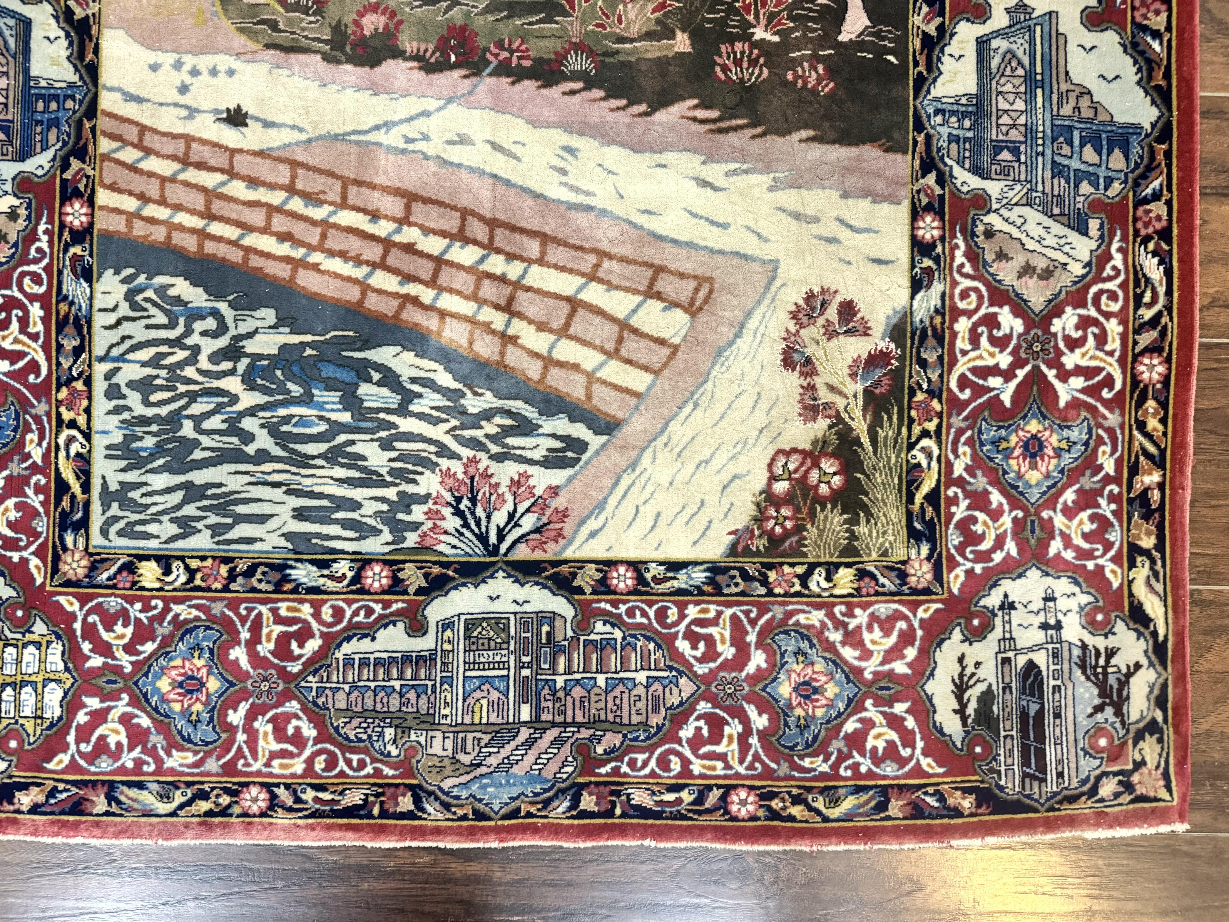 Persian Isfahan Pictorial Rug 3.6 x 5.7, Very Fine 400 KPSI, Historical Buildings, Signed By Masterweaver, Handmade - Jewel Rugs
