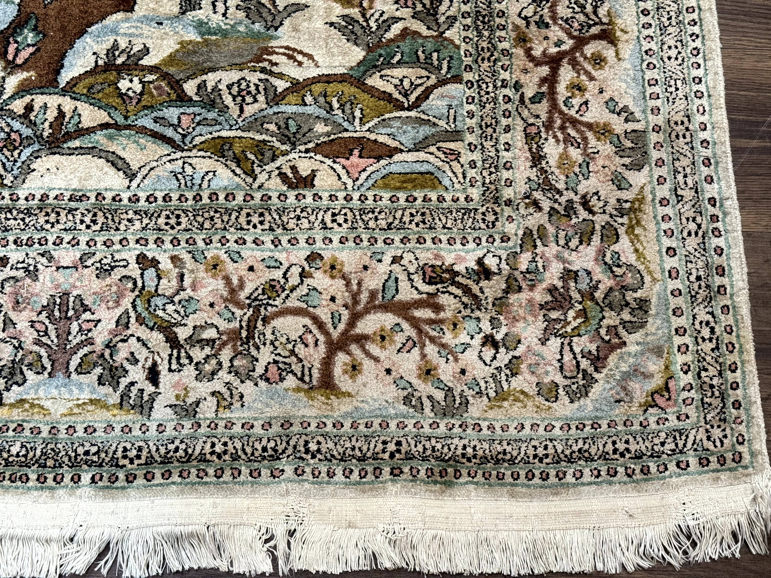 Indian Kashmiri Silk Rug 4x7, Tree of Life Design, Very Fine 380 KPSI, Birds - Jewel Rugs