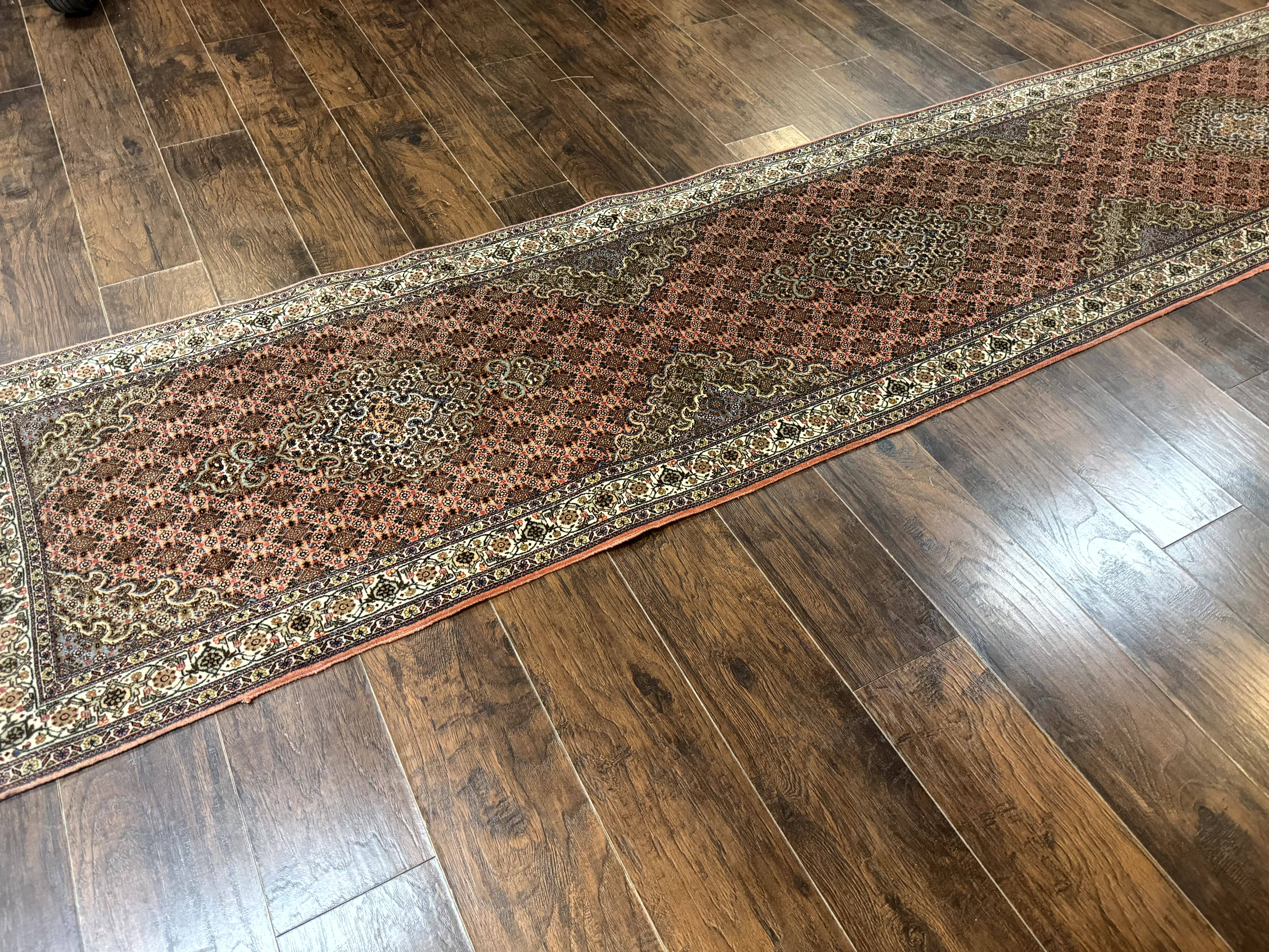 Persian Tabriz Runner Rug for Hallway Herati 320 KPSI Salmon Ivory 2.8 x 11.7 - Jewel Rugs