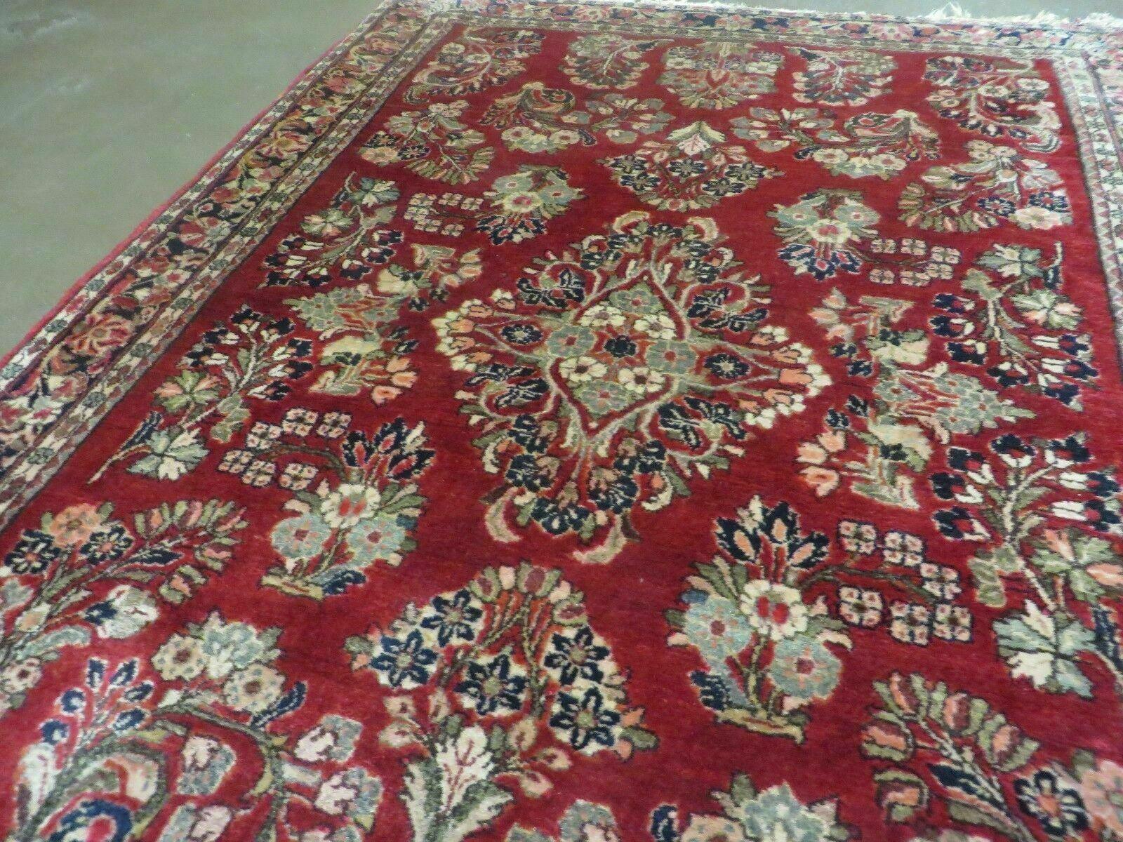 Red Persian Sarouk Rug 3x5, Antique Persian Carpet 1920s, Hand Knotted, Floral, Wool, Oriental Rug, Handmade Rug - Jewel Rugs