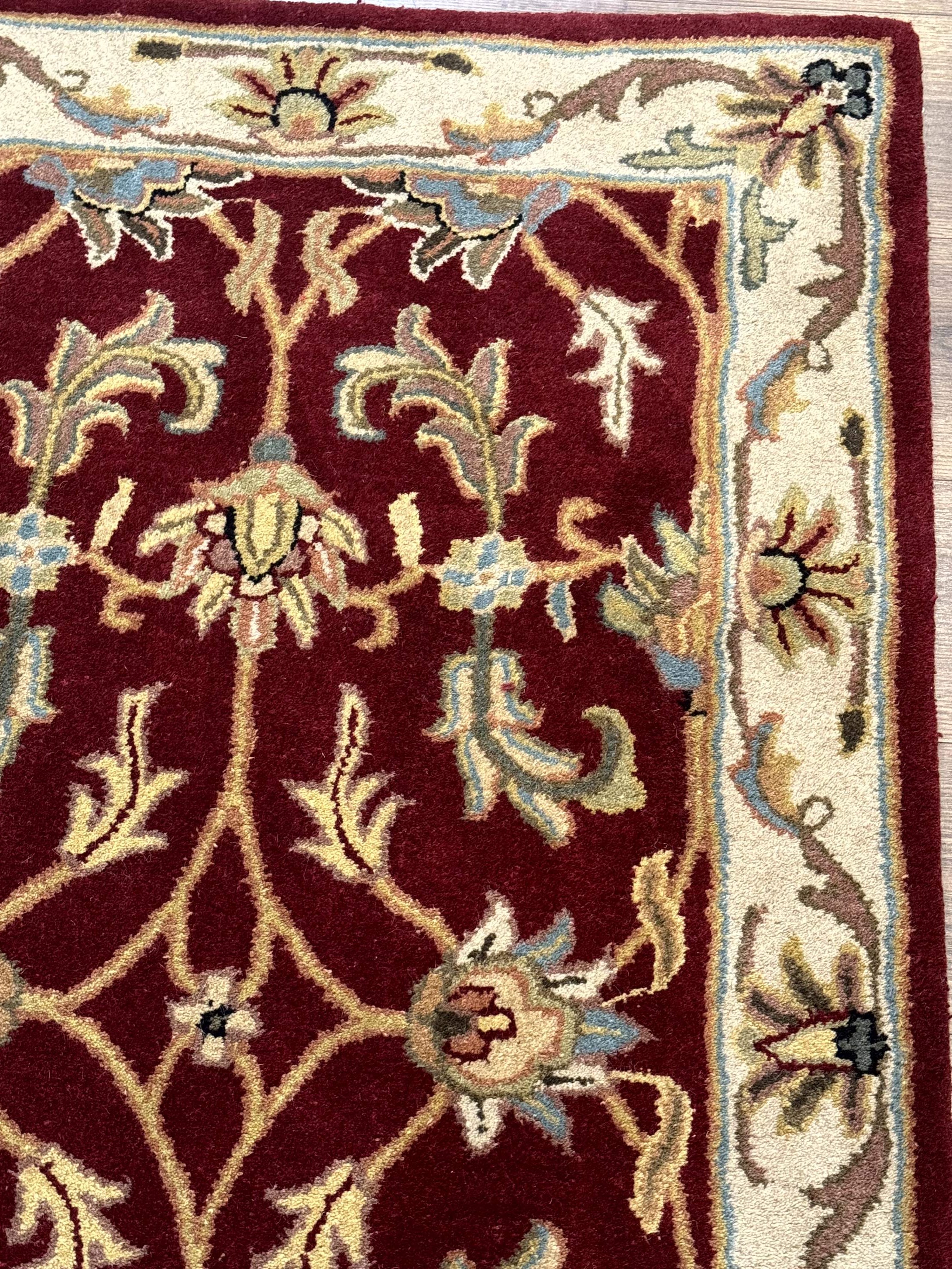 Small Floral Wool Rug 3x5, Safavieh Heritage Collection, Dark Red, Pair B - Jewel Rugs