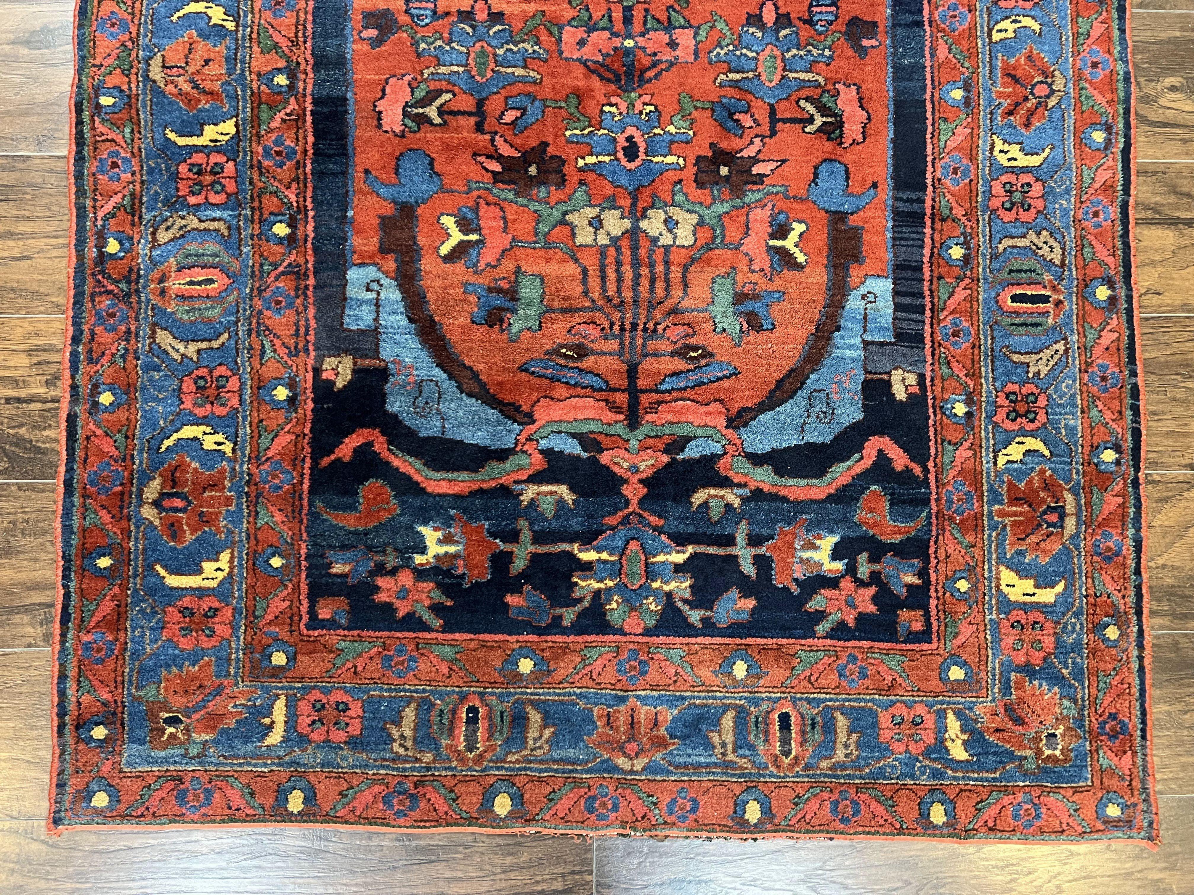 Beautiful Persian Rug 4x7, Red and Blue Rug, Hand Knotted Antique Handmade Persian Carpet, Bidjar Rug, Wool Rug 4 x 7 - Jewel Rugs