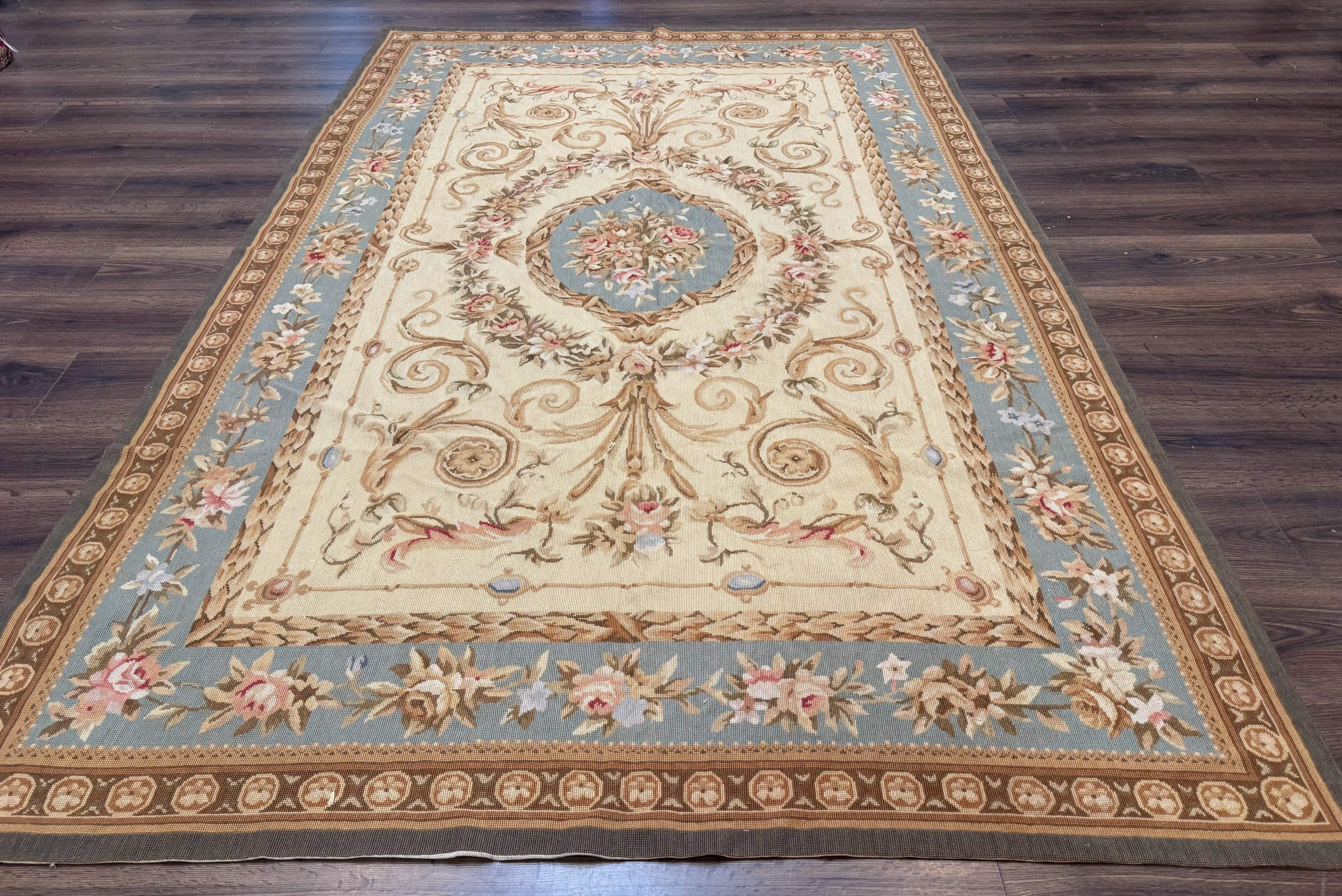 Aubusson Rug 6x9, Cream and Light Blue, European French Design, Elegant, Floral - Jewel Rugs