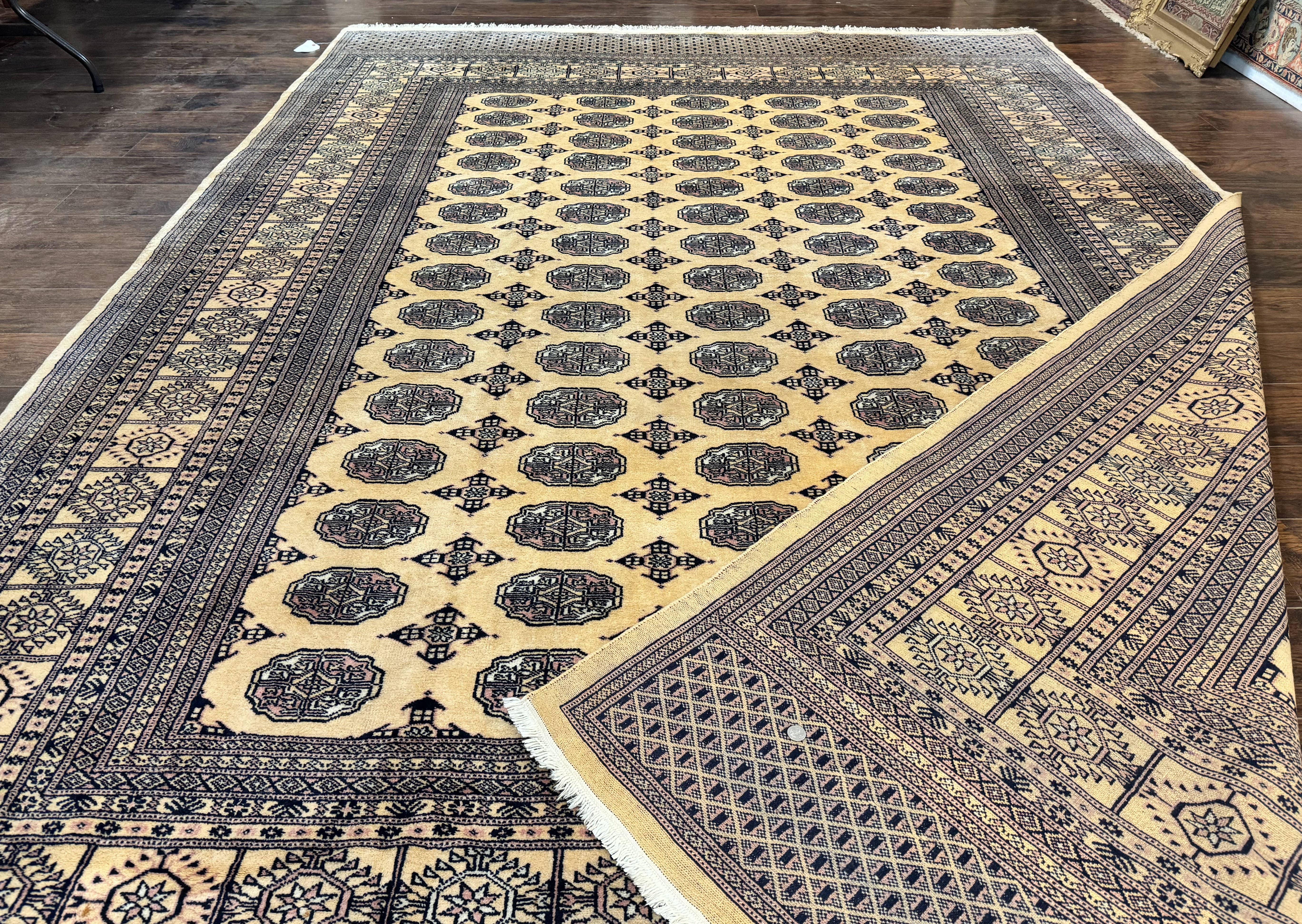 Pakistani Bokhara Turkoman Rug 9x11, Cream, Handmade Wool Vintage Carpet - Jewel Rugs