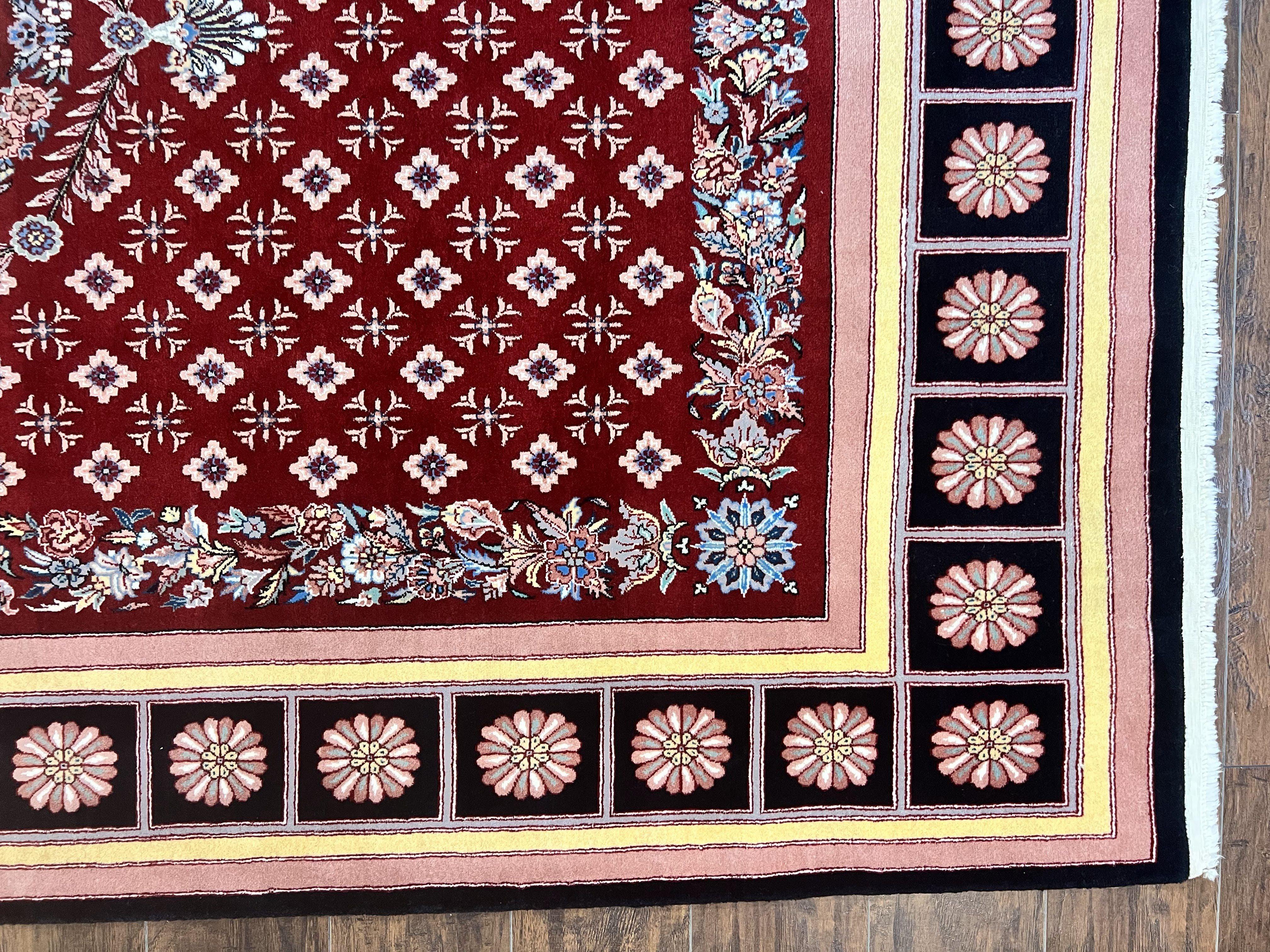 Pakistani Rug 6x9, European Aubusson Design, Wool Handmade Vintage Carpet, Dark Red, 6 x 9 Medium Sized Rug - Jewel Rugs