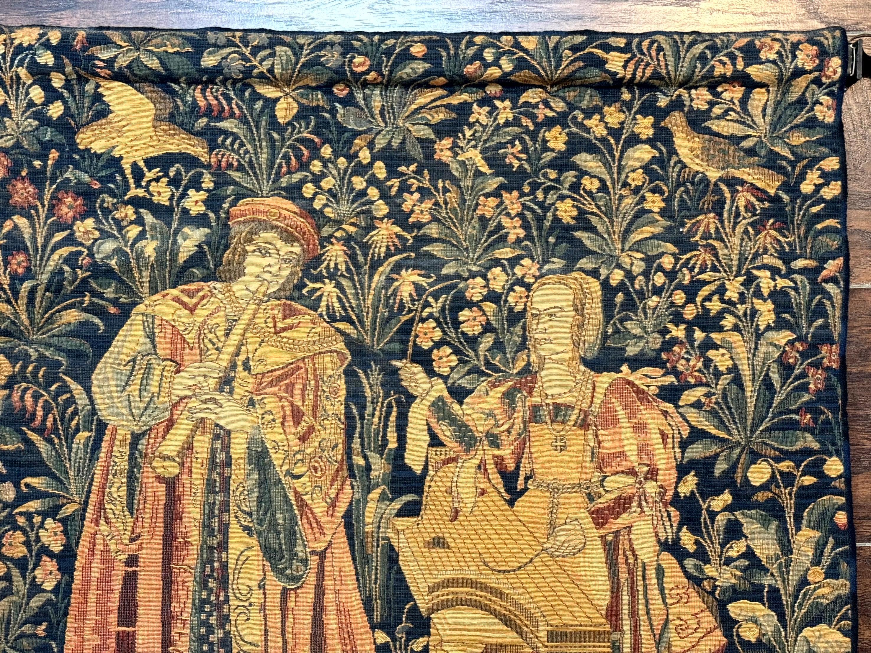 Vintage Belgium Tapestry 2x3 with Red, European Design, Flemish Tapestry - Jewel Rugs