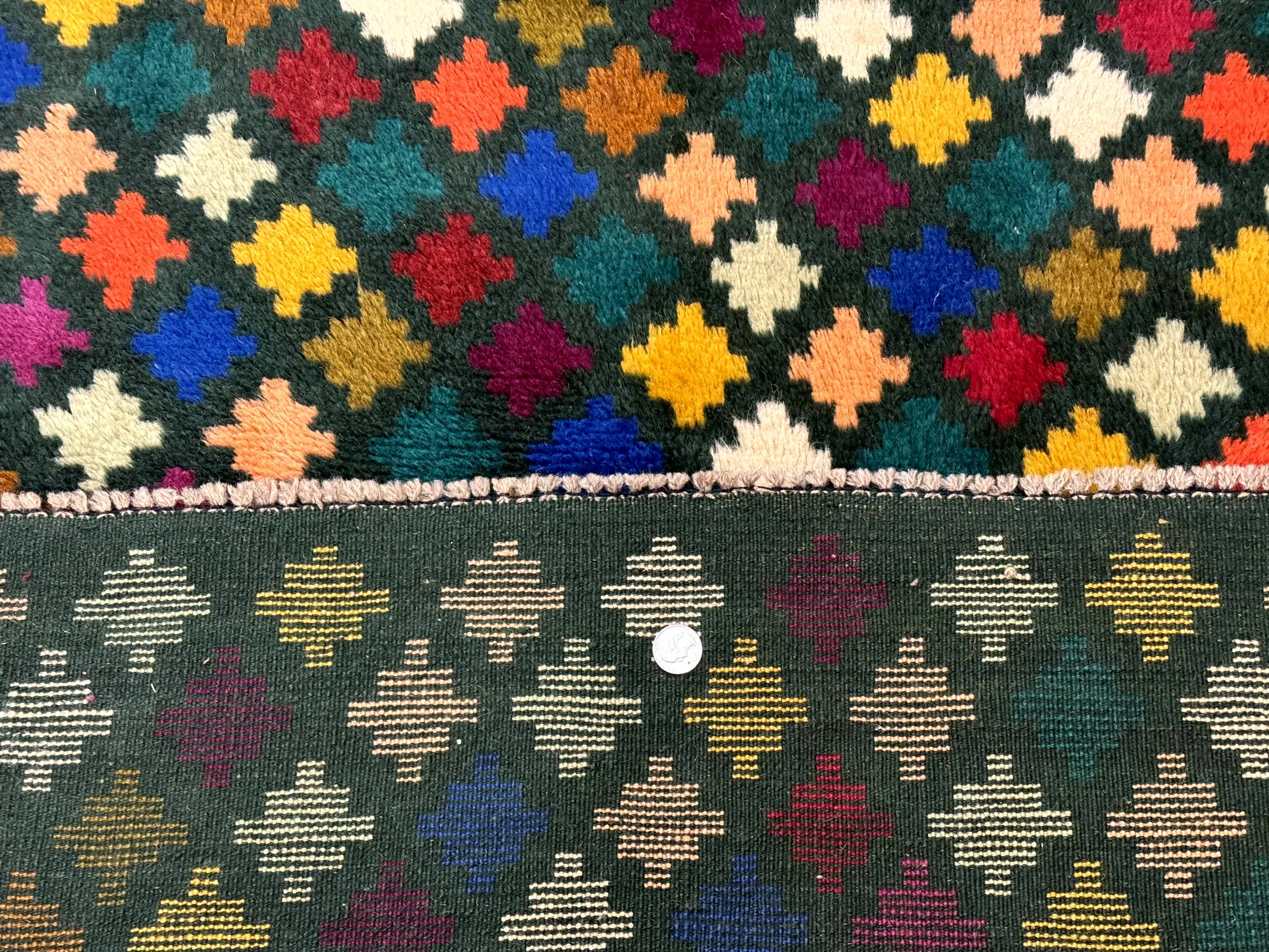 Afghan Balouch Rug 3x5, Dark Green and Multicolor, Wool, Handmade - Jewel Rugs