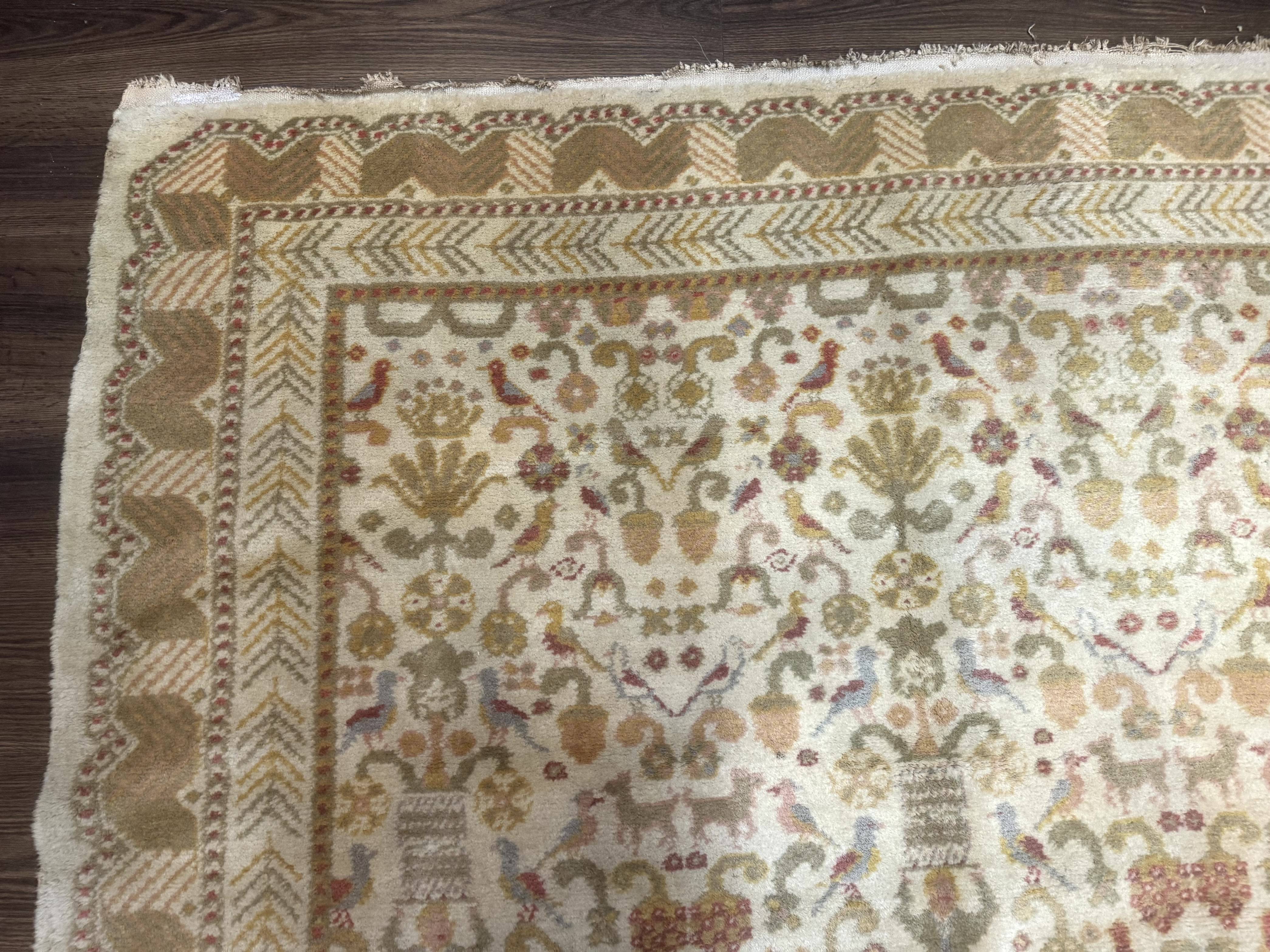 Large Spanish Portuguese Rug 9x15, Beige, Vintage, Allover Pattern, Wool - Jewel Rugs