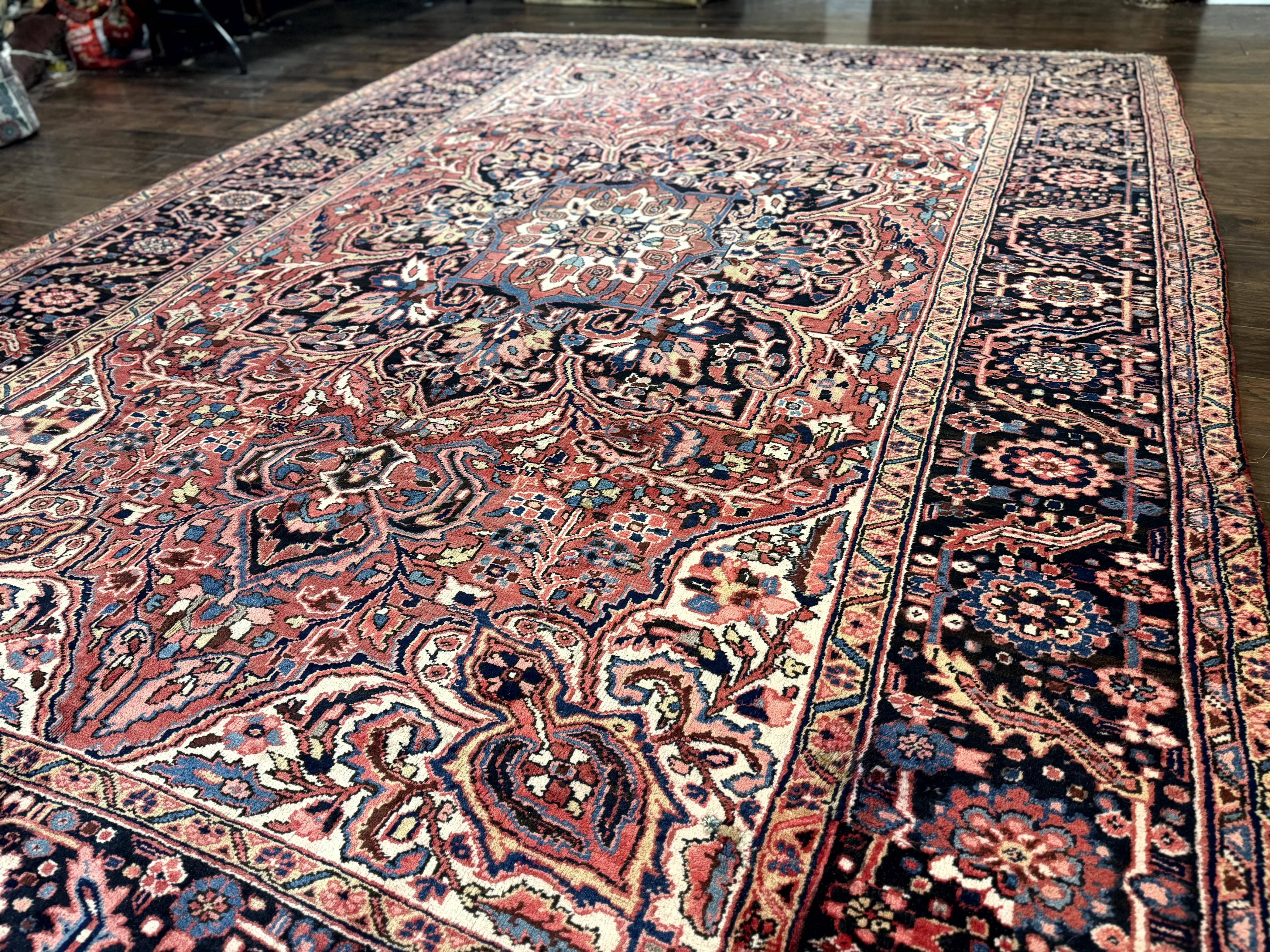 Persian Heriz Rug 10x13, Antique Wool Carpet, Geometric, Ahar Rug - Jewel Rugs