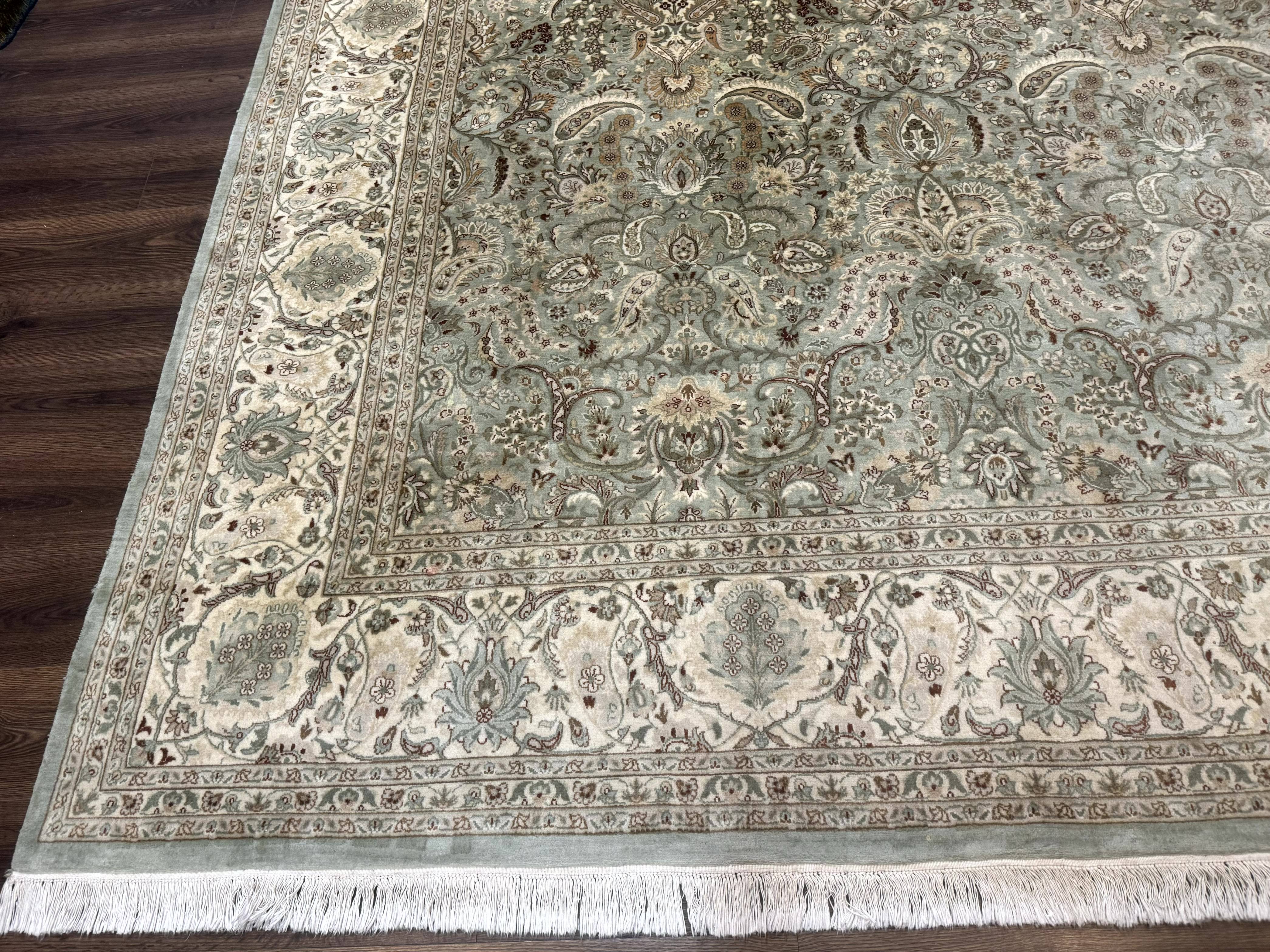 Fine Pak Persian Rug 9x12, Light Sage Green & Ivory, Allover Pattern, Boteh, Handmade, 200 KPSI - Jewel Rugs