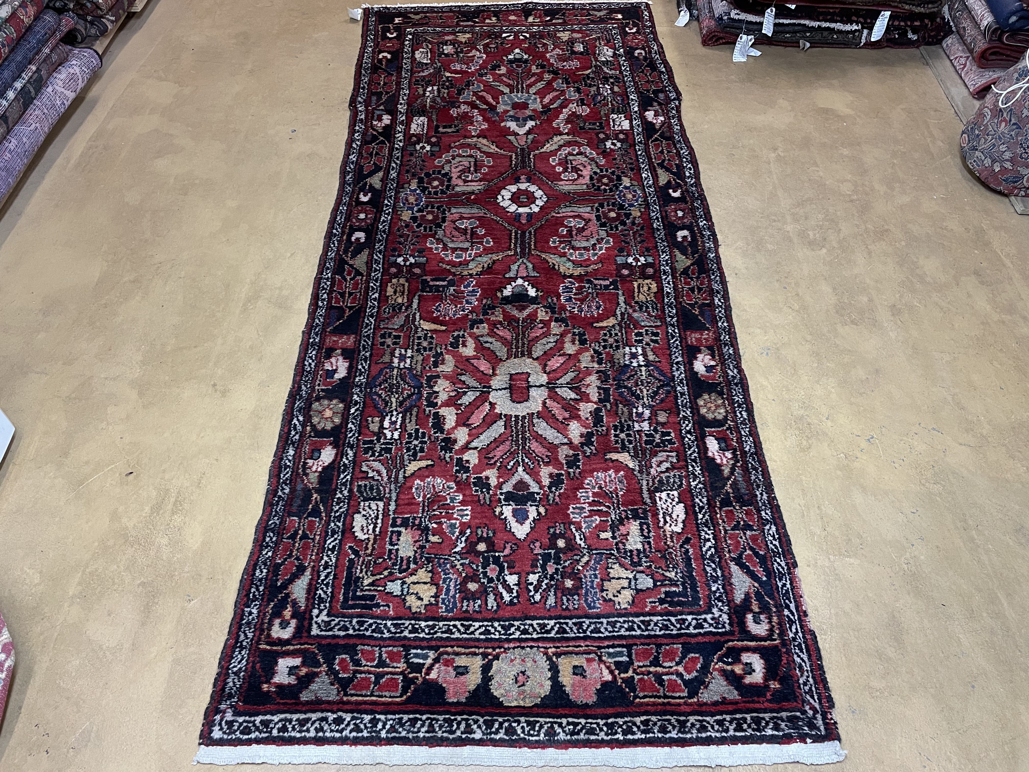 3' 4" X 9' Antique Handmade Wool Rug Runner Floral Organic Dyes Red Nice - Jewel Rugs