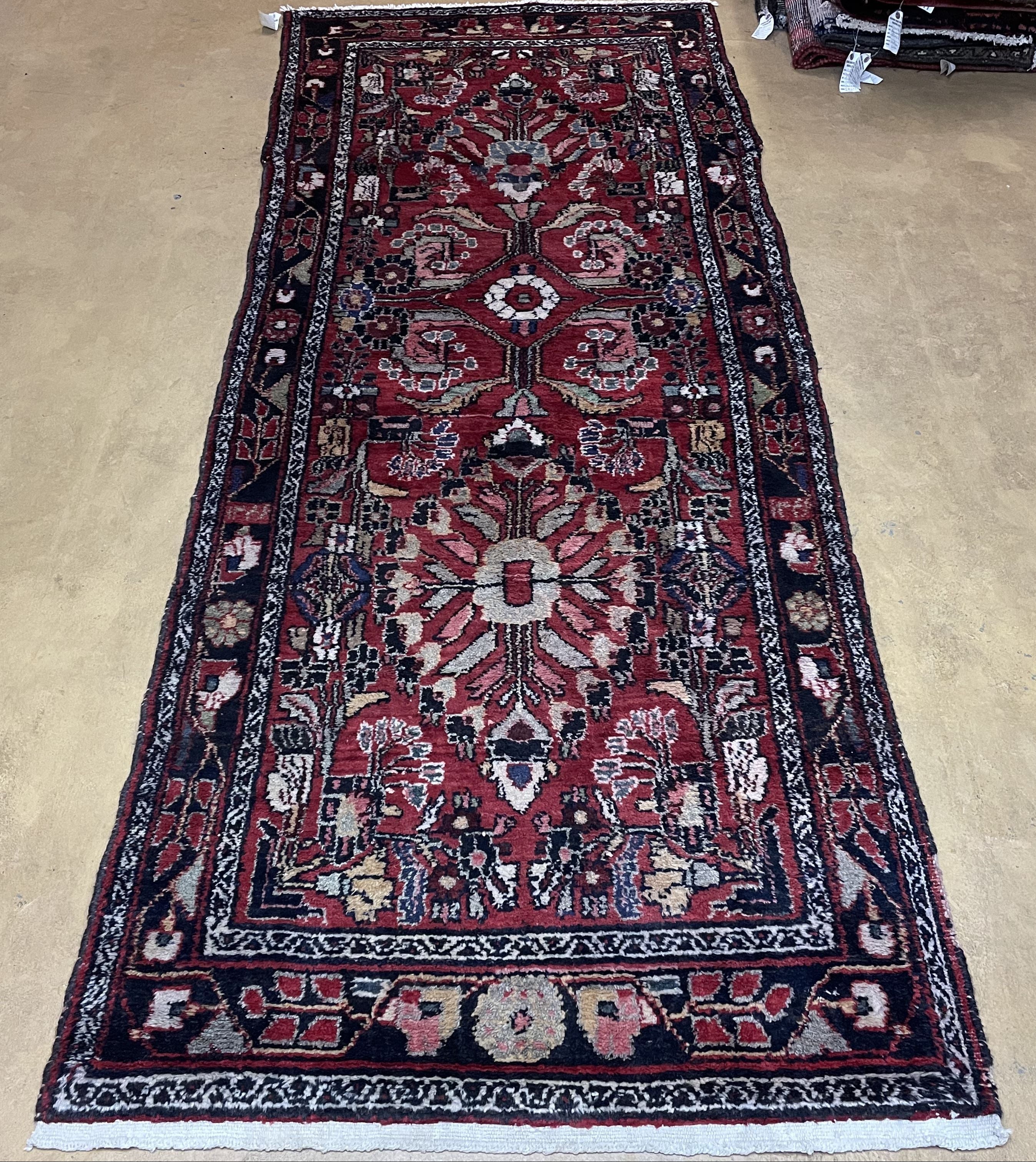 3' 4" X 9' Antique Handmade Wool Rug Runner Floral Organic Dyes Red Nice - Jewel Rugs