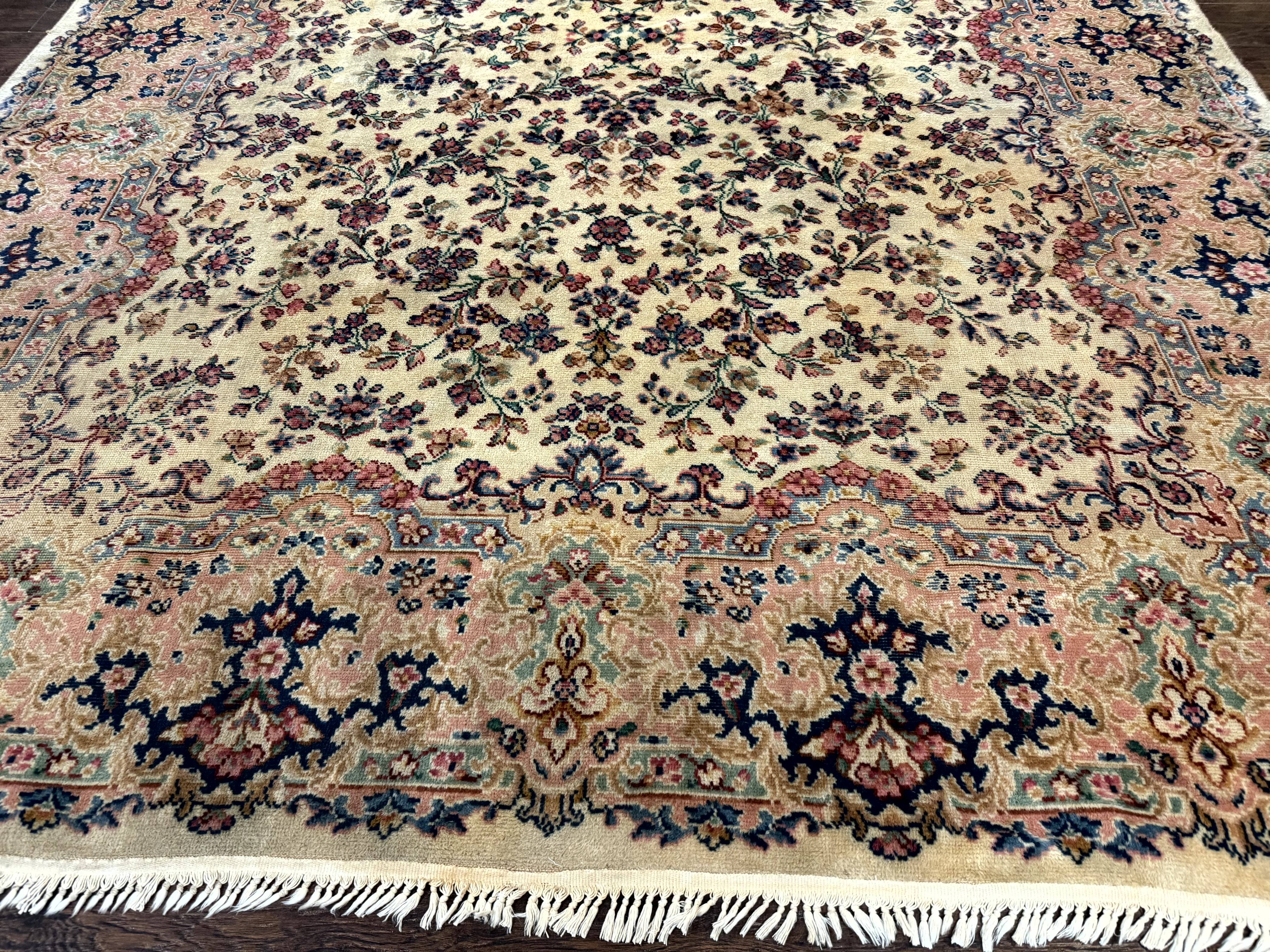 Antique Karastan Rug 8.8 x 12 Lanamar Floral Ivory Kirman Wool Discontinued - Jewel Rugs