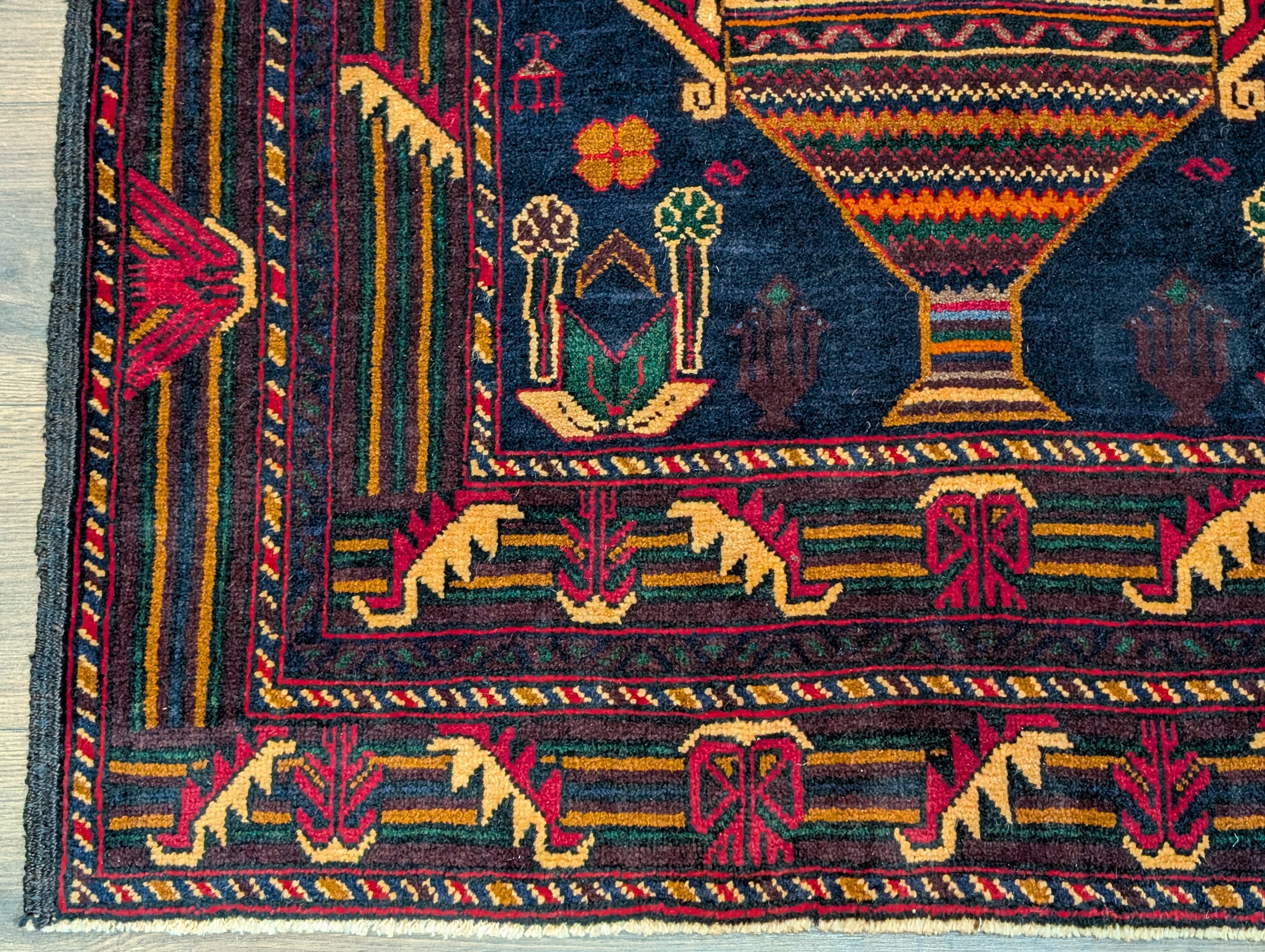 Afghan Baluch Rug 4x7, Persian Vase Design, Handmade, Wool, New - Jewel Rugs