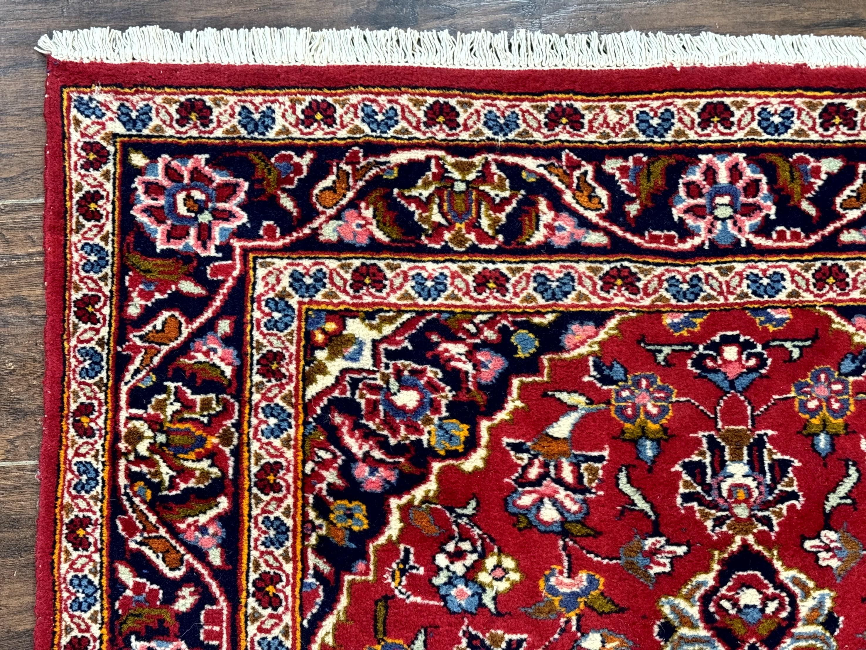 Small Red Persian Kashan Rug 3x5, Floral Medallion, Semi Antique, 150 KPSI, Wool, Handmade - Jewel Rugs