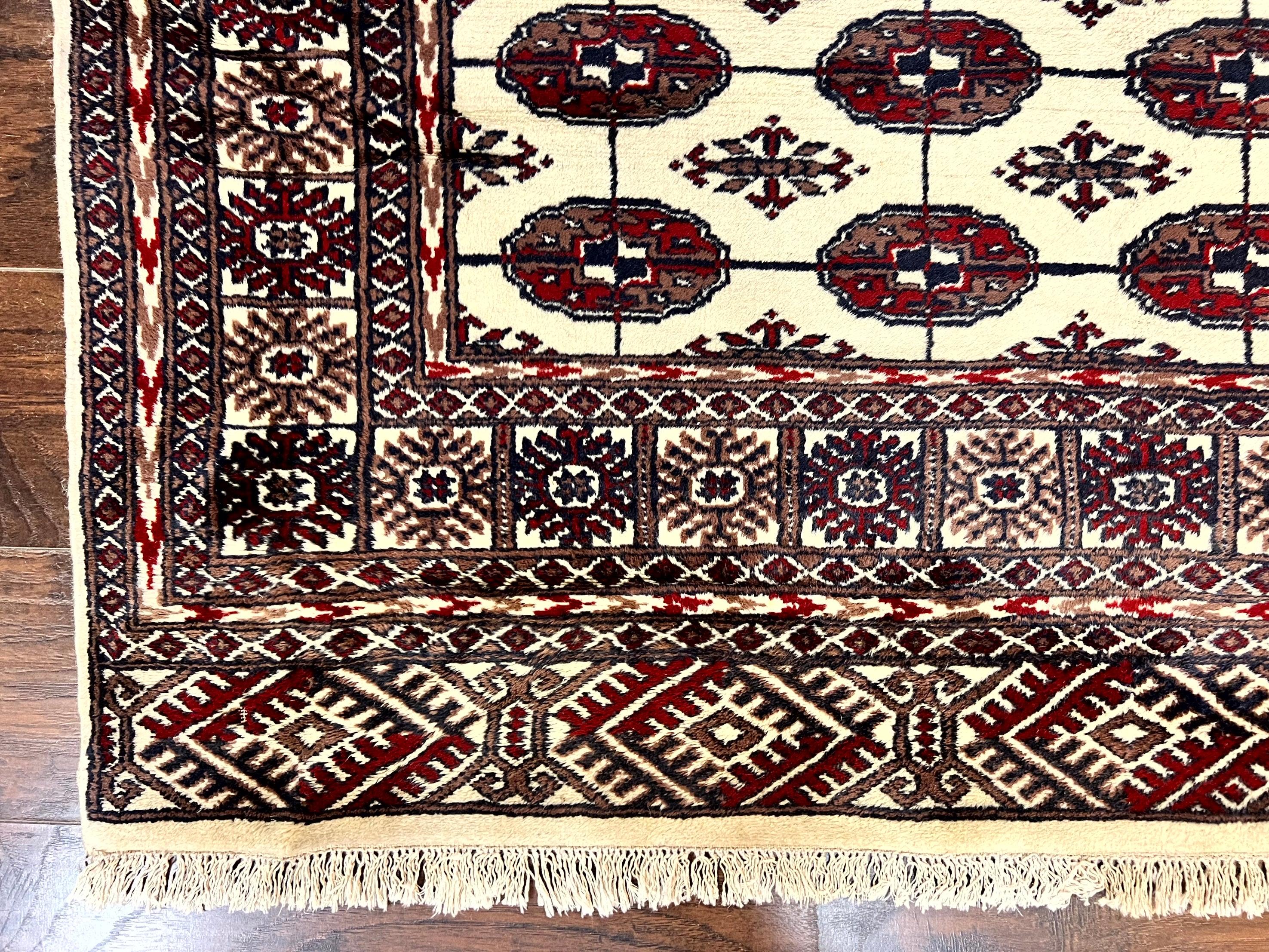 Pakistani Bokhara Rug 4x6, Turkoman Carpet, Vintage Handmade Wool Rug, Ivory - Jewel Rugs