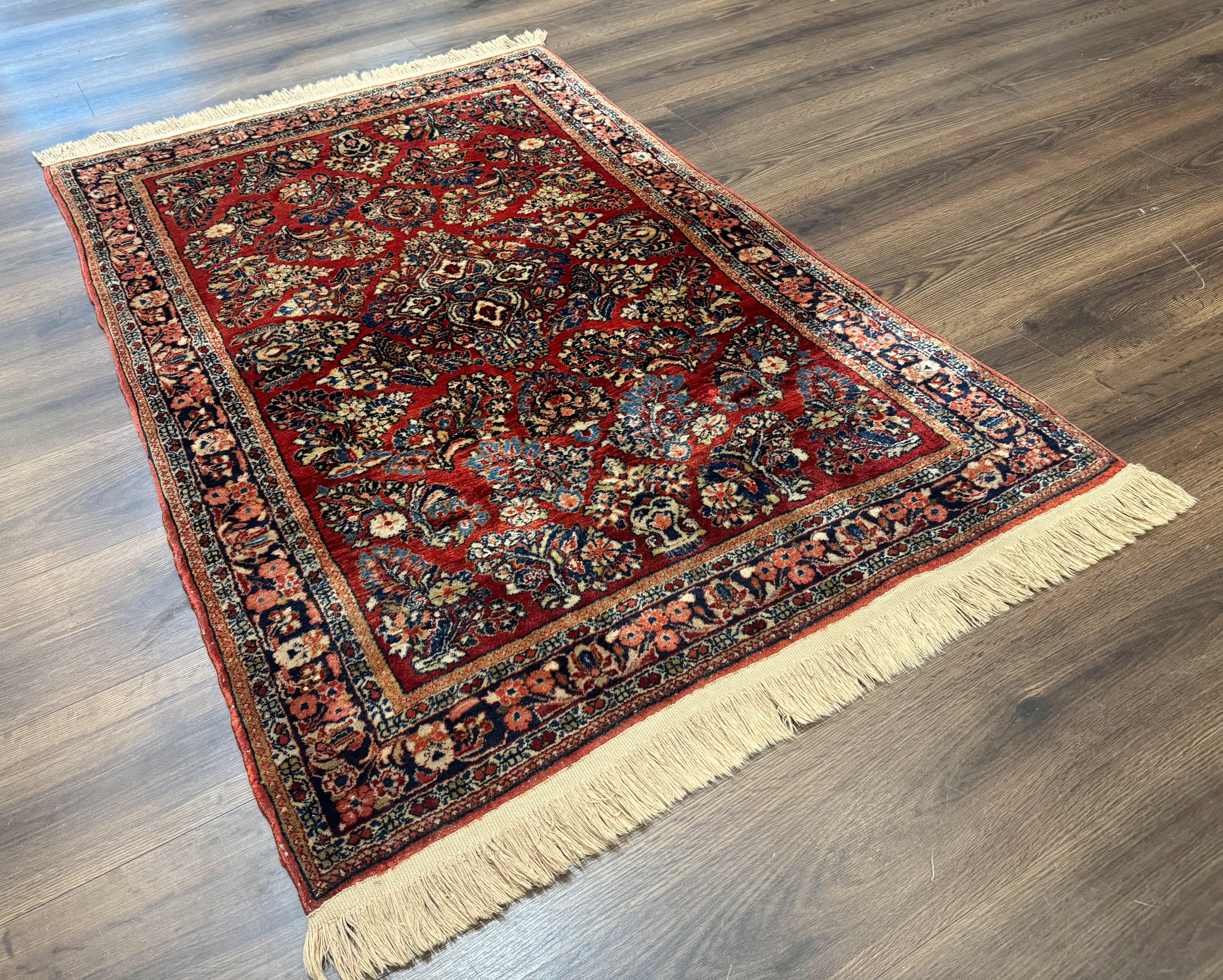 Antique Persian Sarouk Rug 3x5, Red, Floral, 200 KPSI - Jewel Rugs