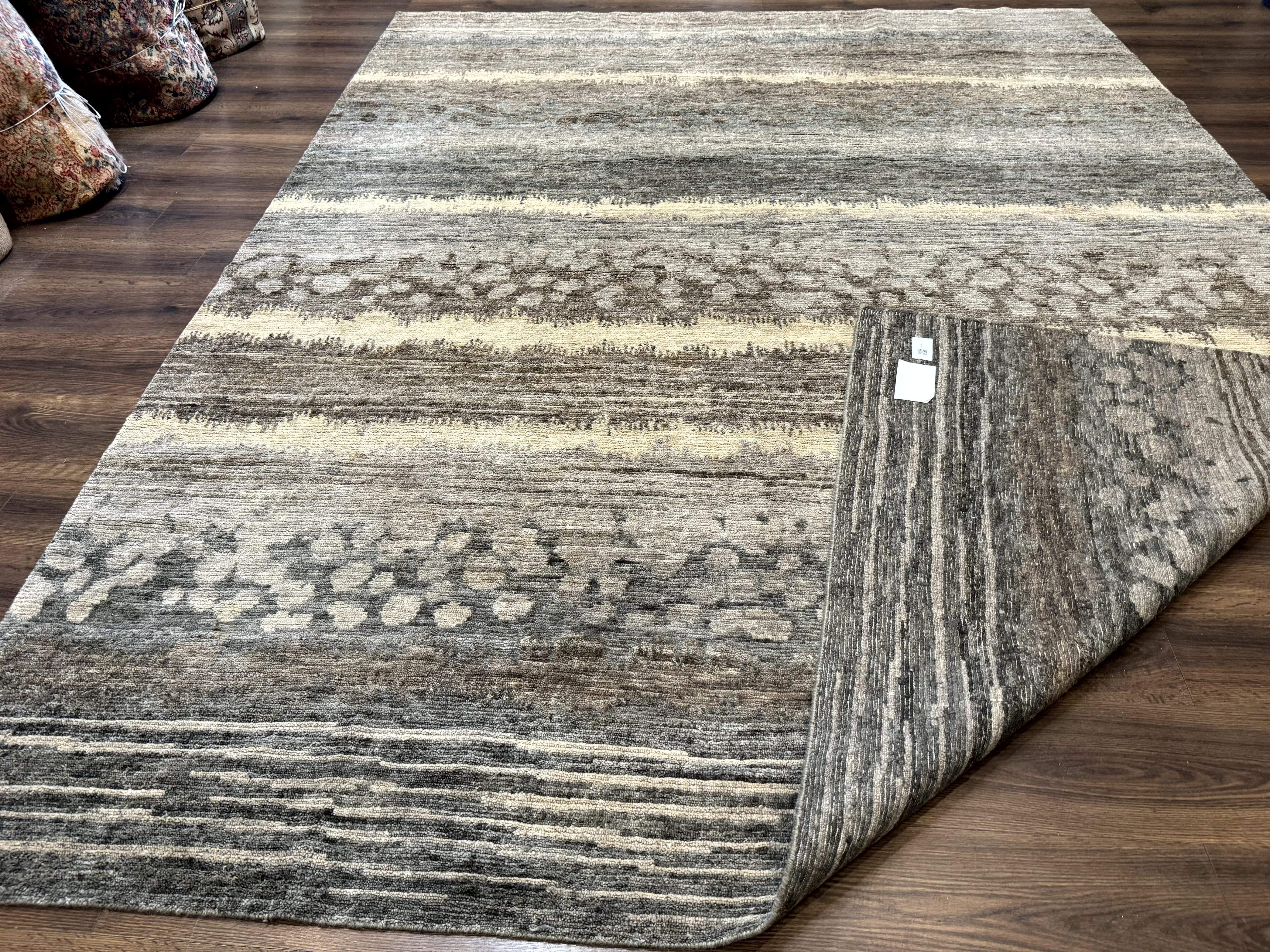 Modern Tibetan Wool Rug 8x10, Abstract, Contemporary, Handmade, Gray, Stripes - Jewel Rugs