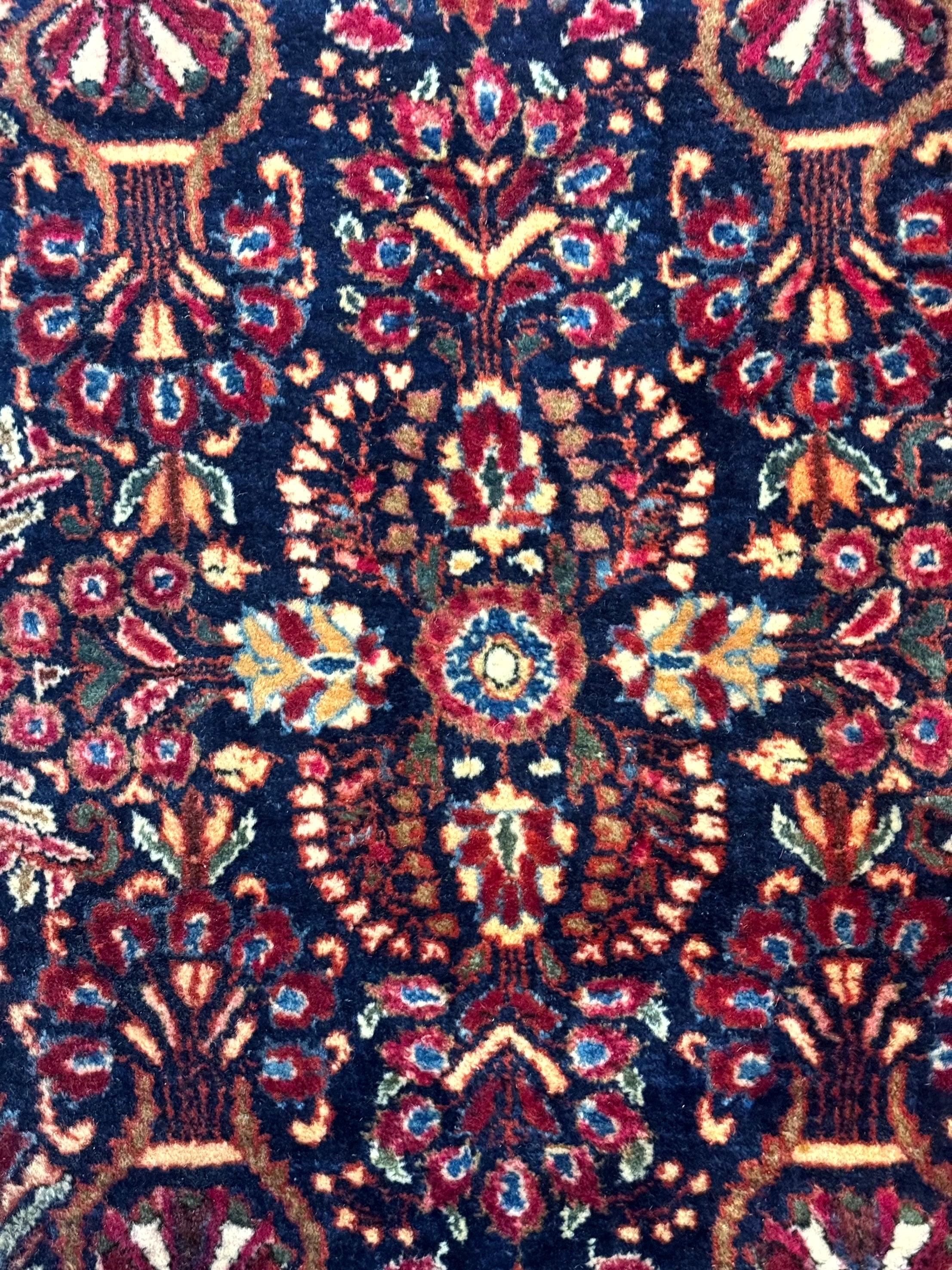 Small Navy Blue Persian Rug 2x4, Sarouk Rug, Rare Colors, Antique 1920s Wool Rug - Jewel Rugs