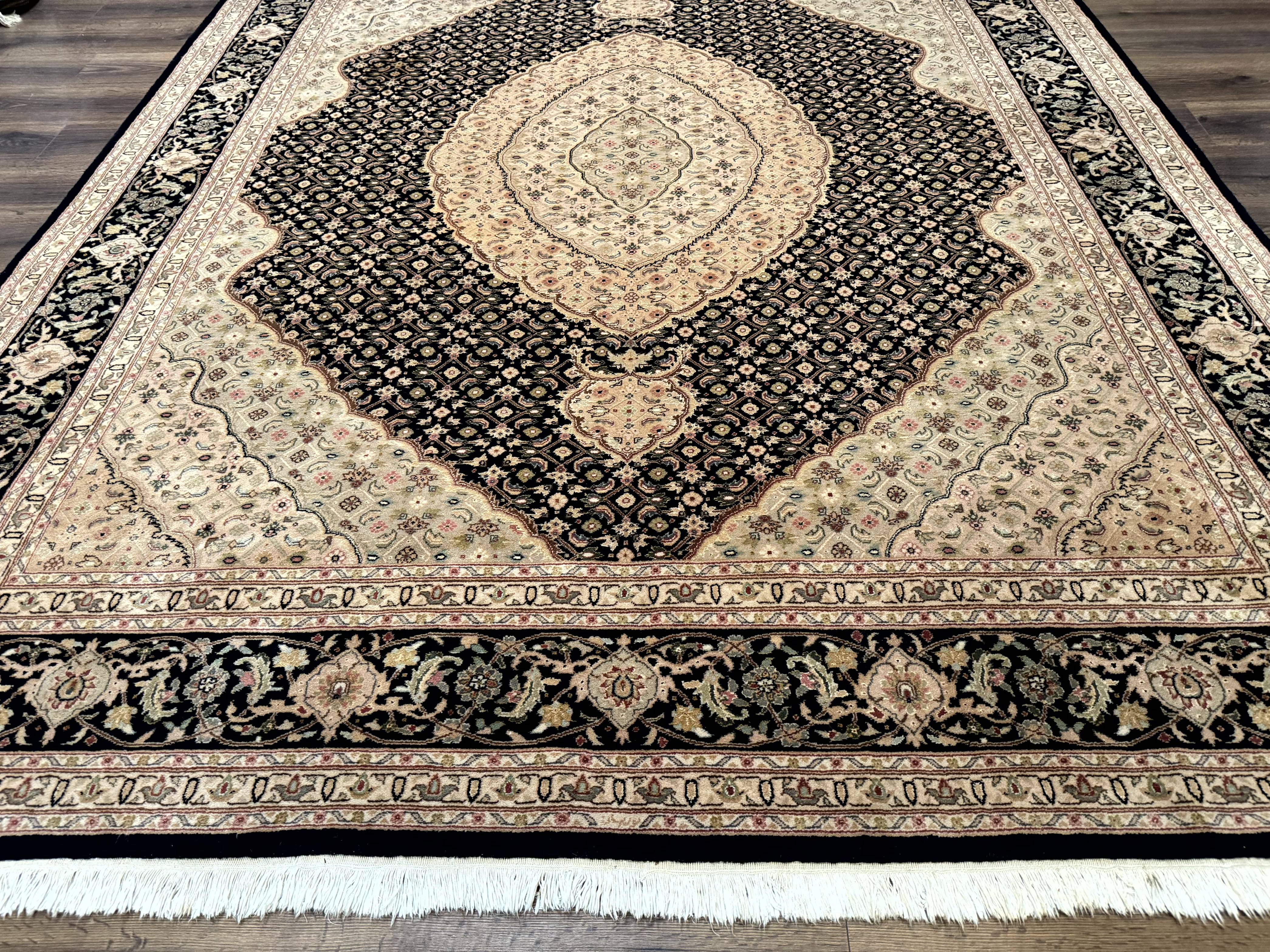 Sino Persian Rug 8x10, Herati Mahi Pattern, Fine 170 KPSI, Black, Wool and Silk Highlights - Jewel Rugs