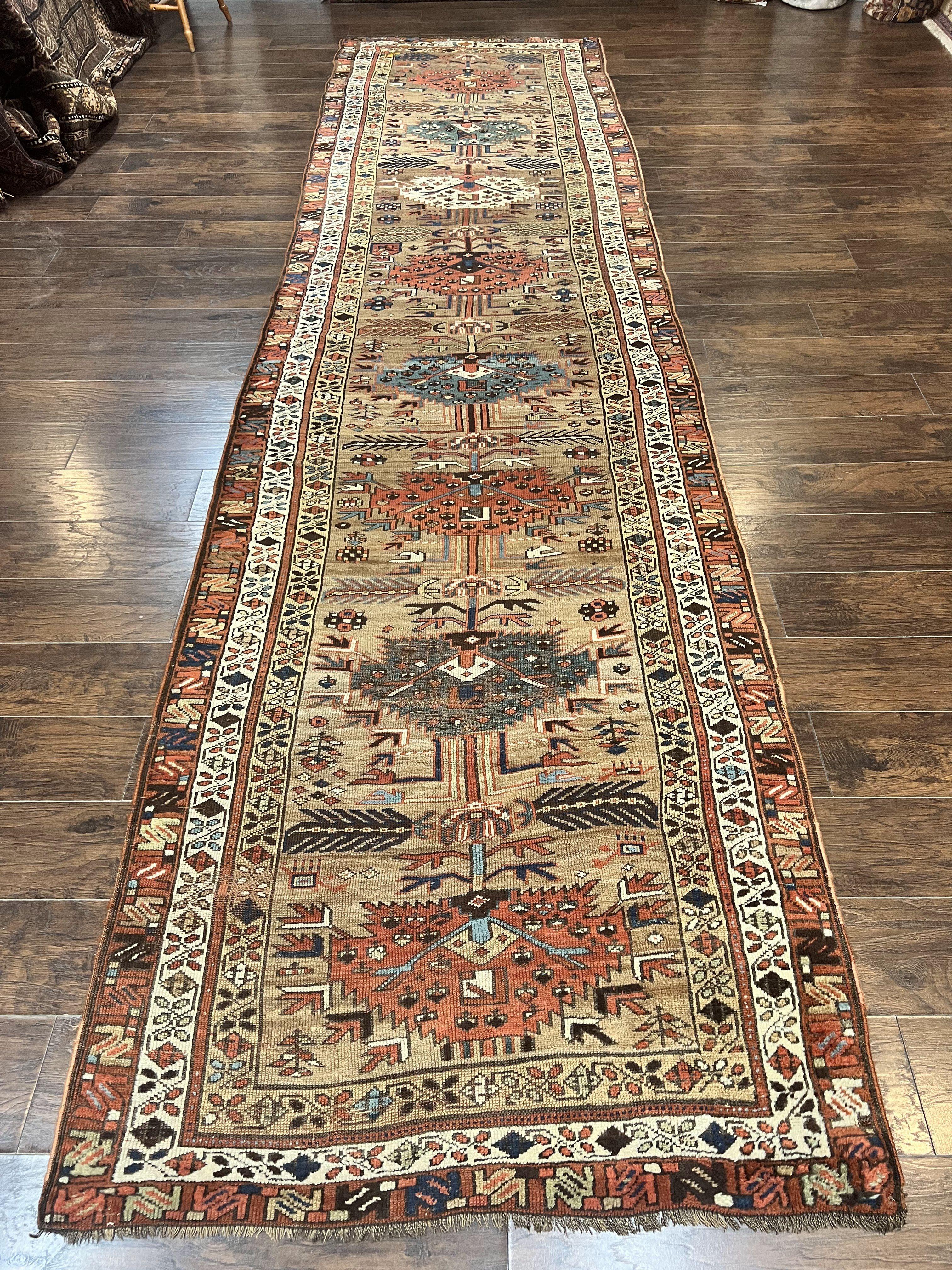 Antique Persian Runner Rug 4 x 16, Persian Kurdish Sarab Runner, Camel Hair Wool Tribal Runner for Hallway, 16ft Runner, Handmade 1920s Rug - Jewel Rugs