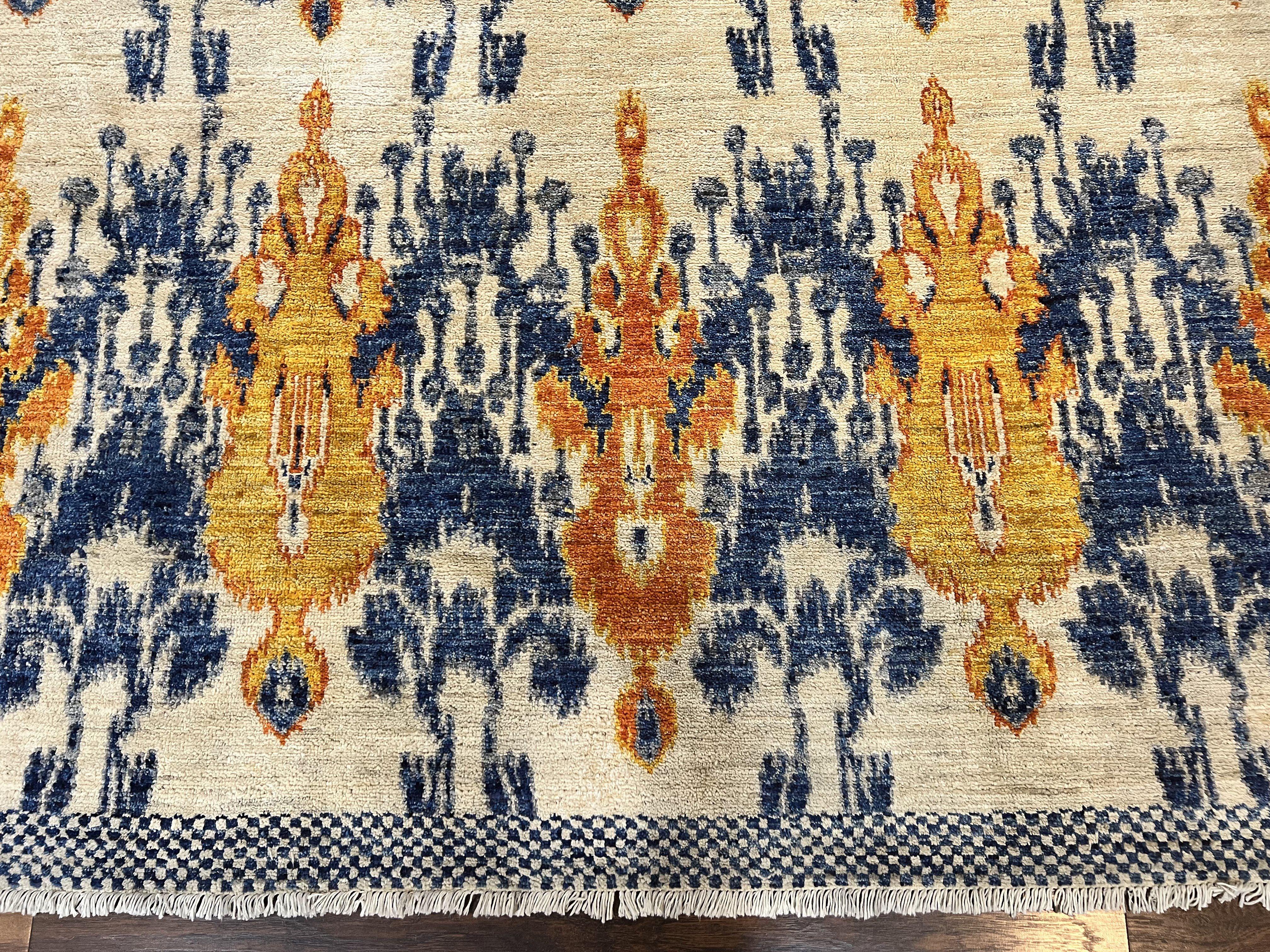 Modern Handmade Wool Rug 8x10, Oatmeat Orange Blue - Jewel Rugs