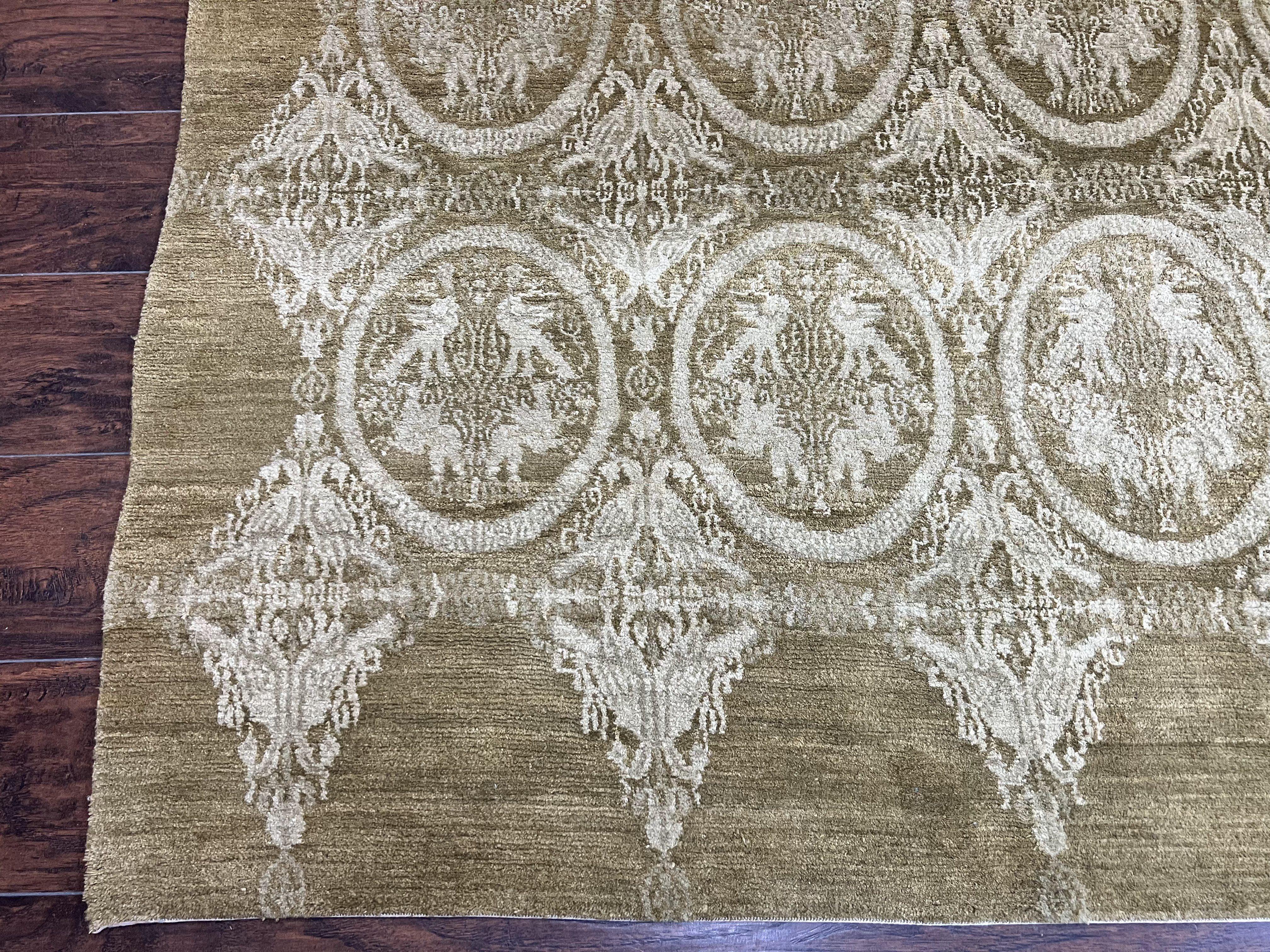 Tibetan Rug 12x15, Wool Hand Knotted Carpet, Odegard Rug, Birds, Olive Green, 12 x 15 Oversized Handmade Contemporary Area Rug, Extra Large - Jewel Rugs