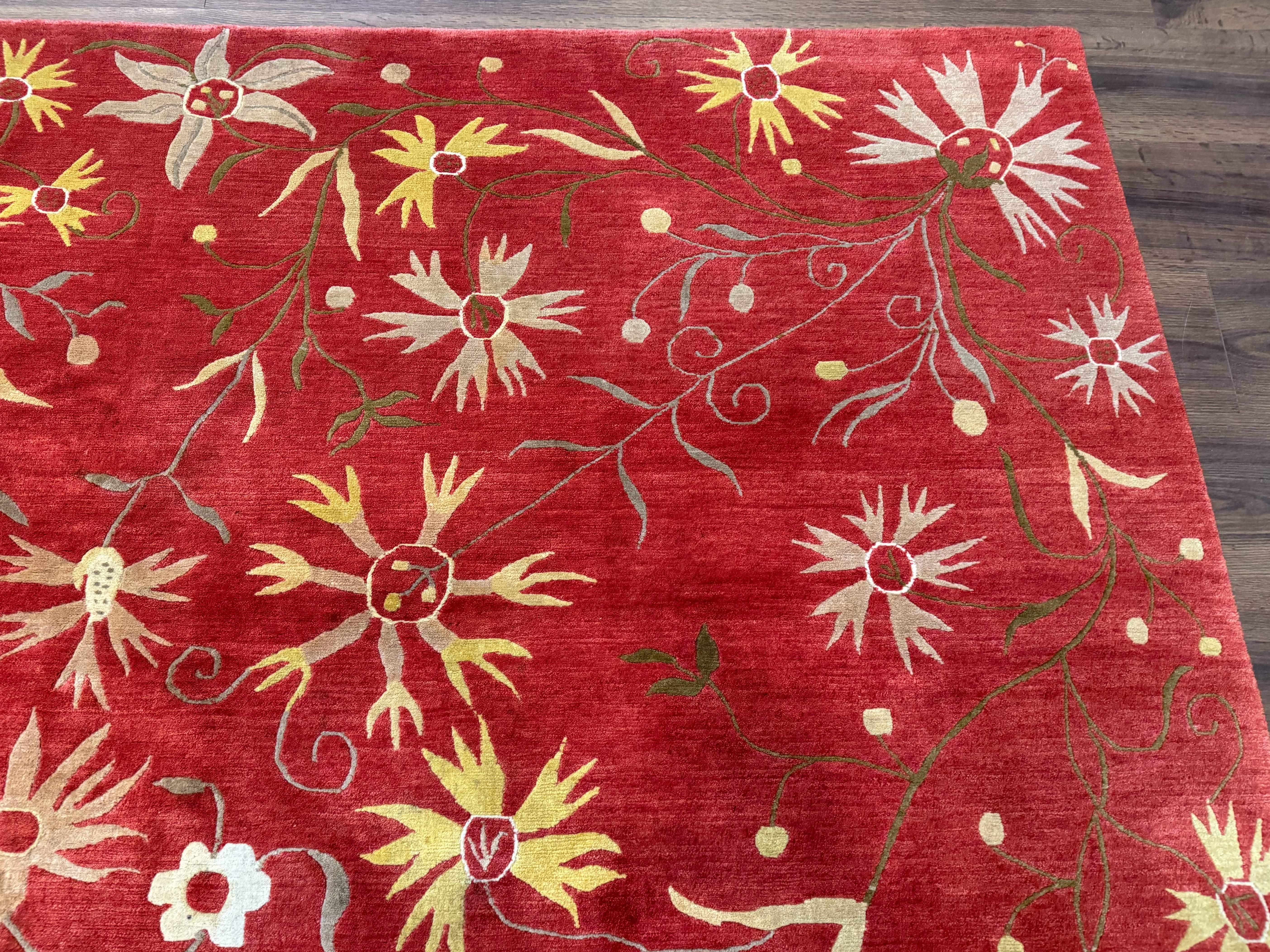 Tibetan Rug 8x10, Odegard Carpet, Hand-Knotted, Rust Red, Wool with Silk Highlights - Jewel Rugs