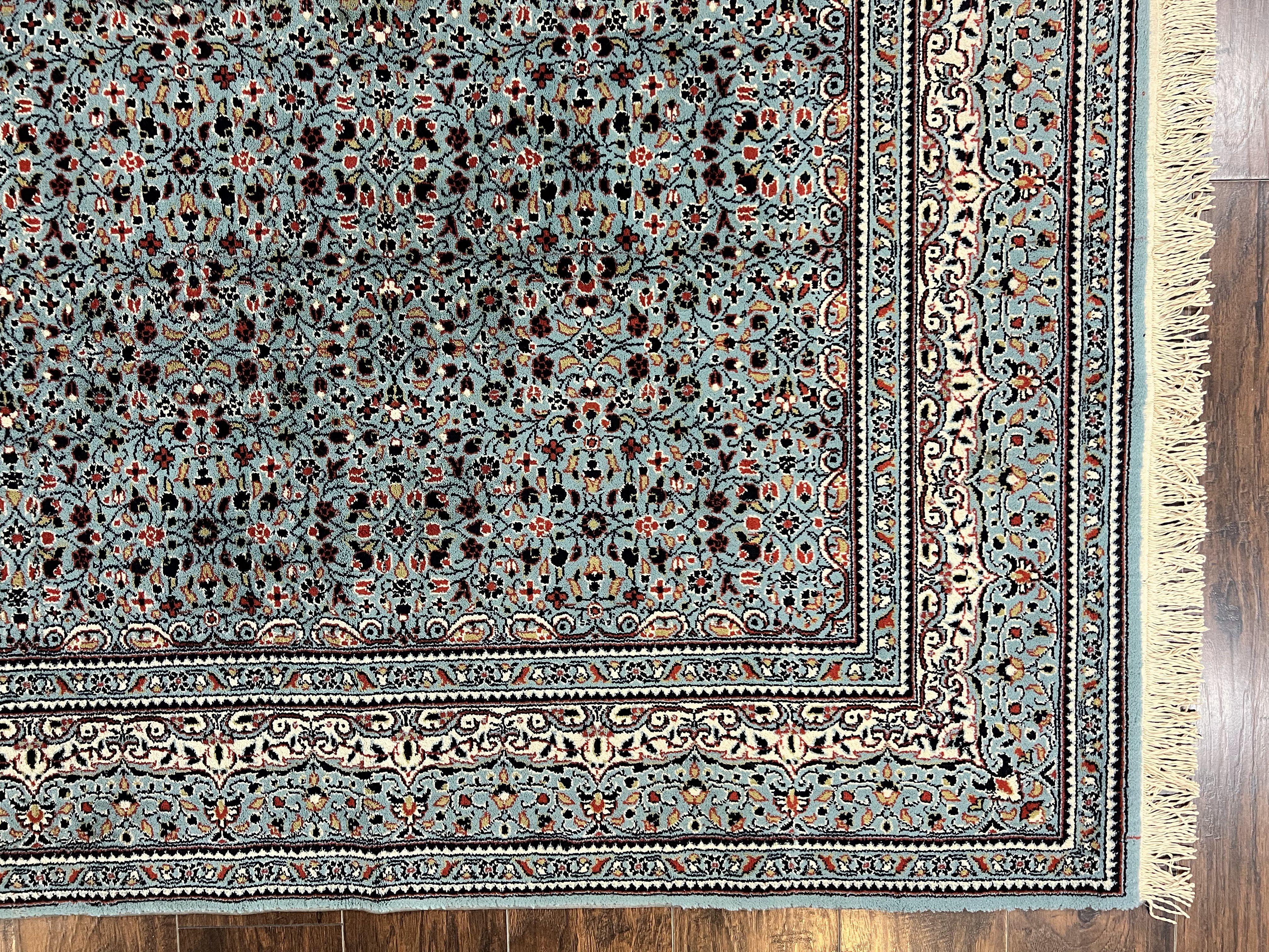 Belgium Power Loomed Rug 8x11, Turkish Hereke Design, Allover Pattern, Light Blue & Ivory, Room Sized Wool Vintage Oriental Carpet - Jewel Rugs