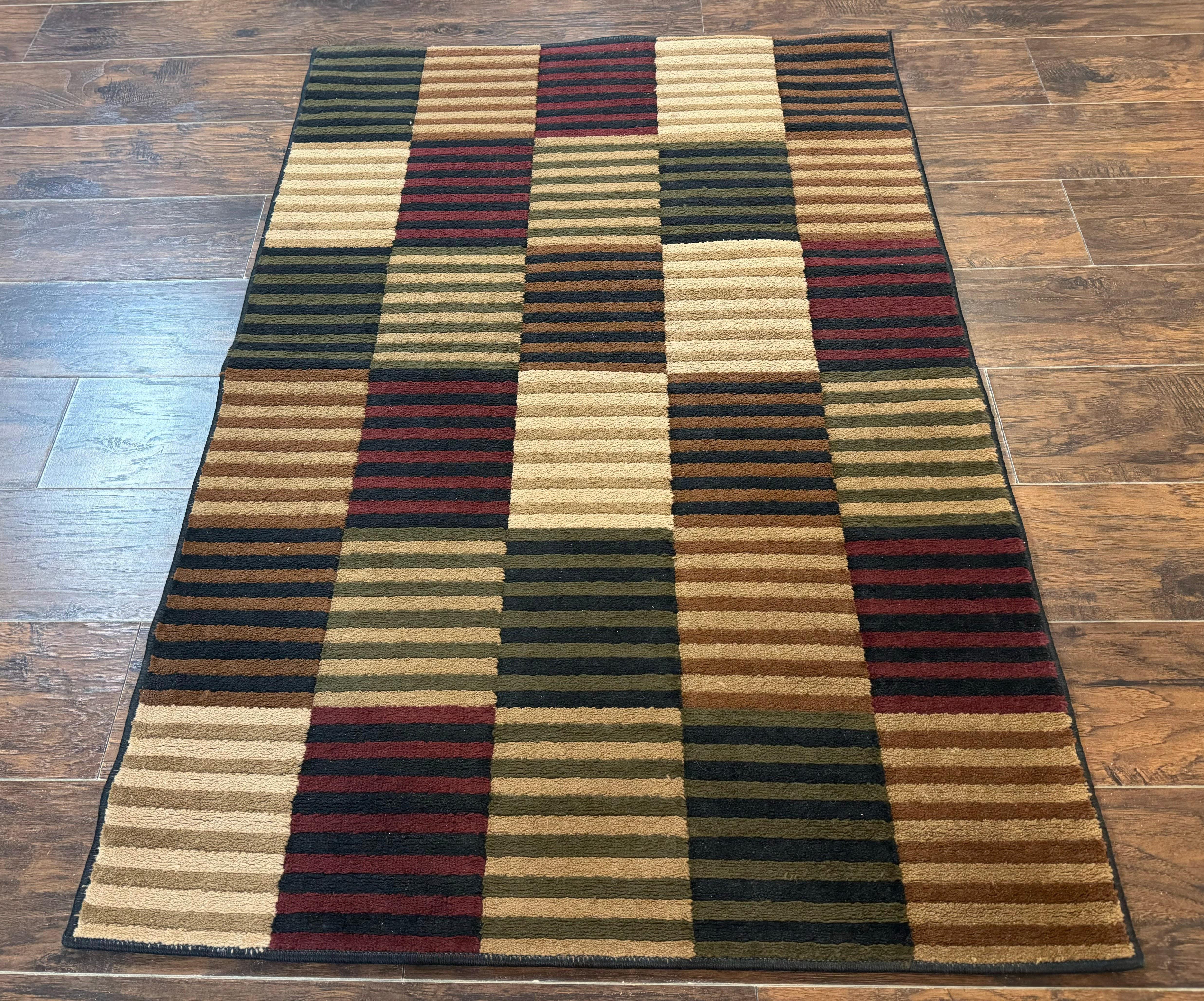Vintage Power Loomed Rug 3.6 x 5, Brown Beige Black Tan, Box Design - Jewel Rugs