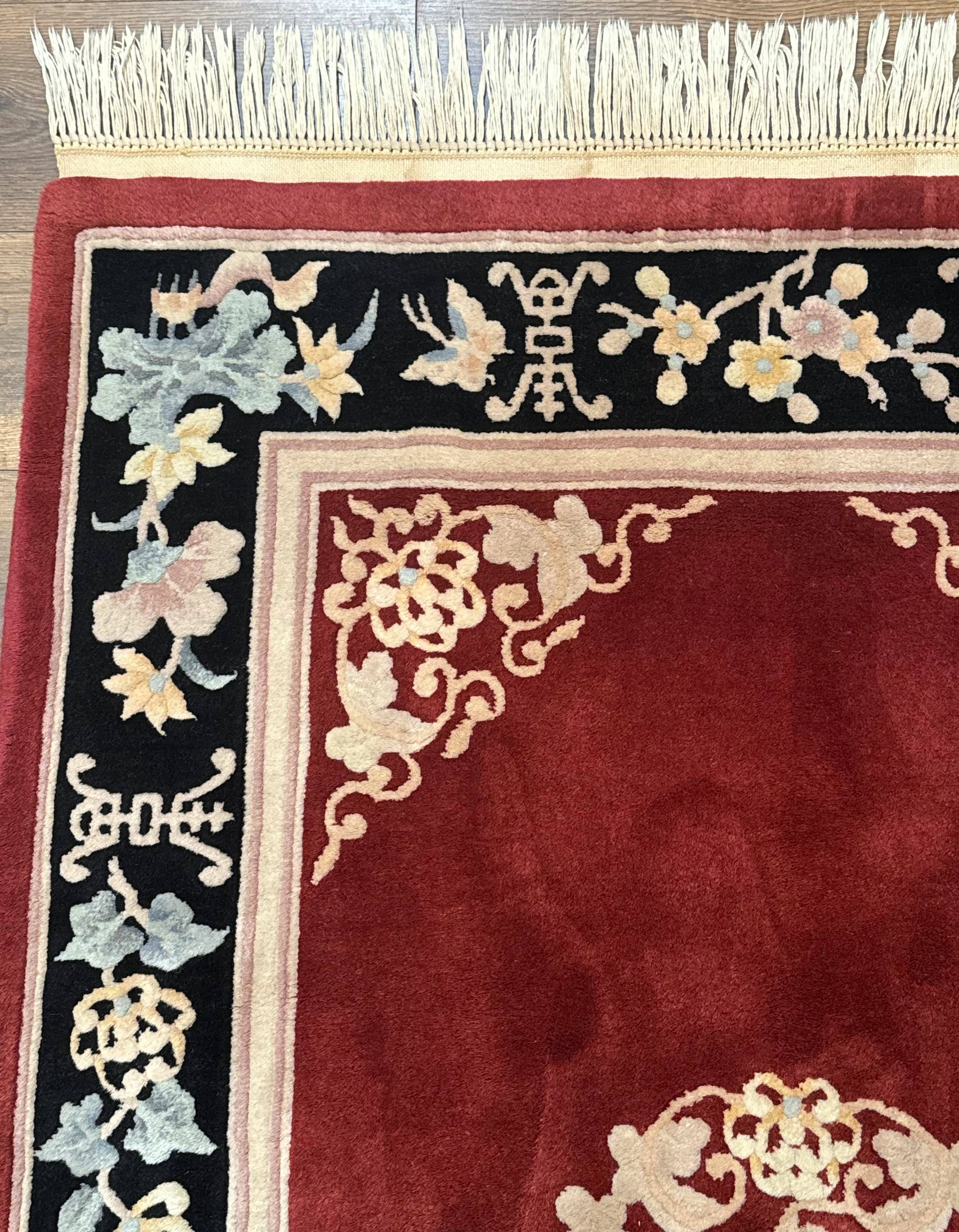 Chinese Wool Rug 4x6, Maroon and Black, Butterflies, Chinese Oriental Carpet, 90 Line Rug - Jewel Rugs