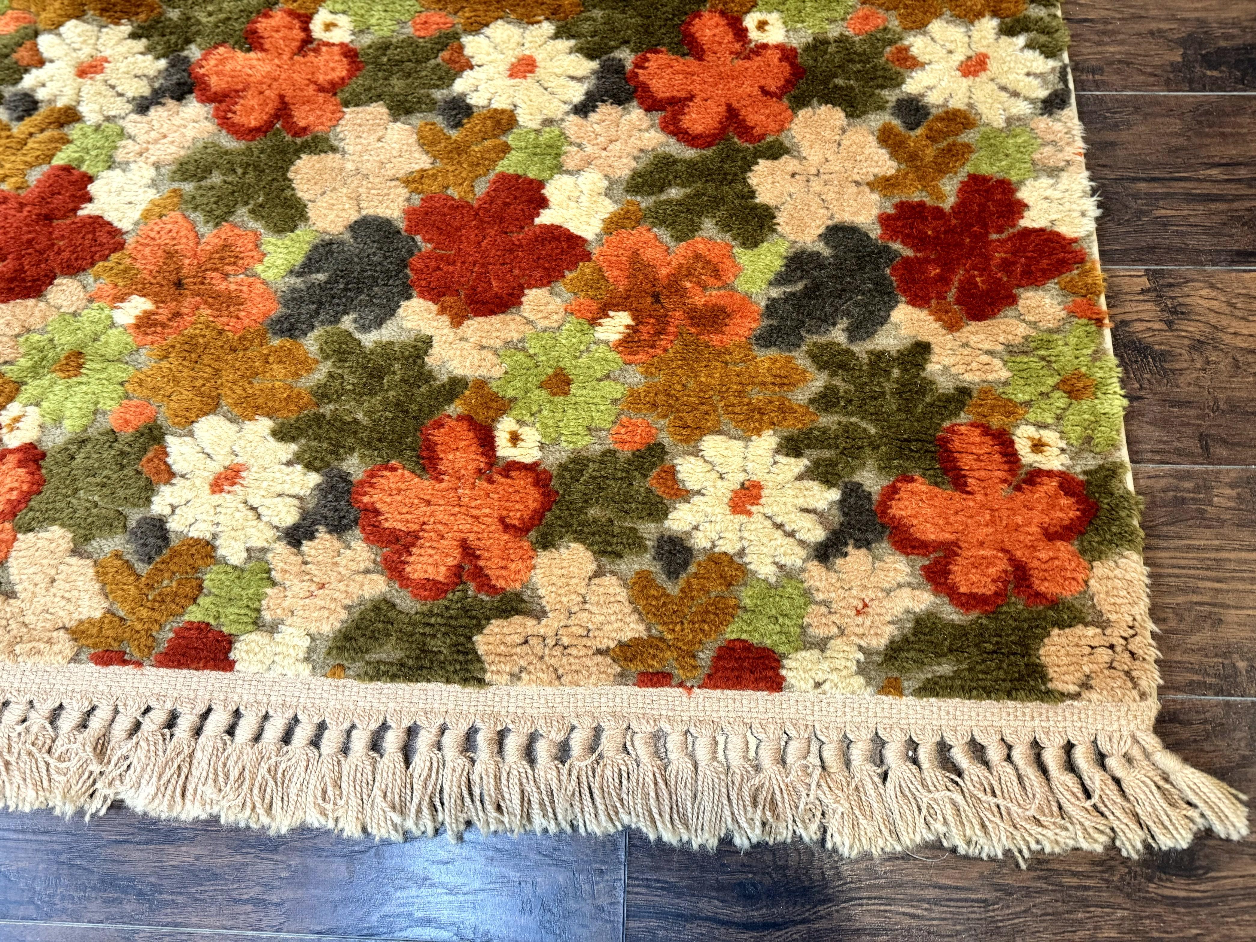 Floral Rug 6x9, Orange Green Beige, Vintage, Wool - Jewel Rugs