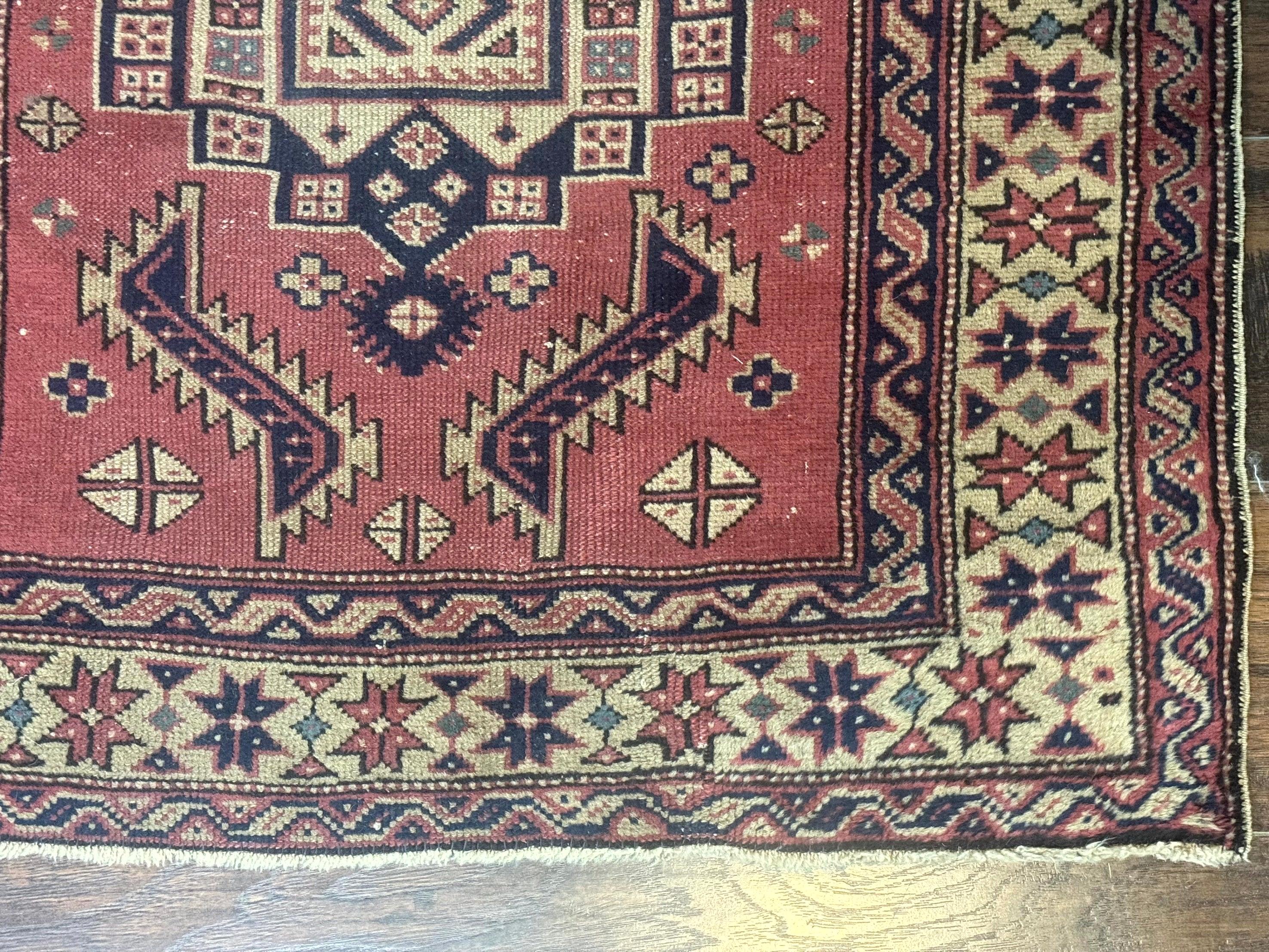 Antique Turkish Sparta Rug 3x6, Geometric Caucasian Kazak Pattern, Handmade - Jewel Rugs