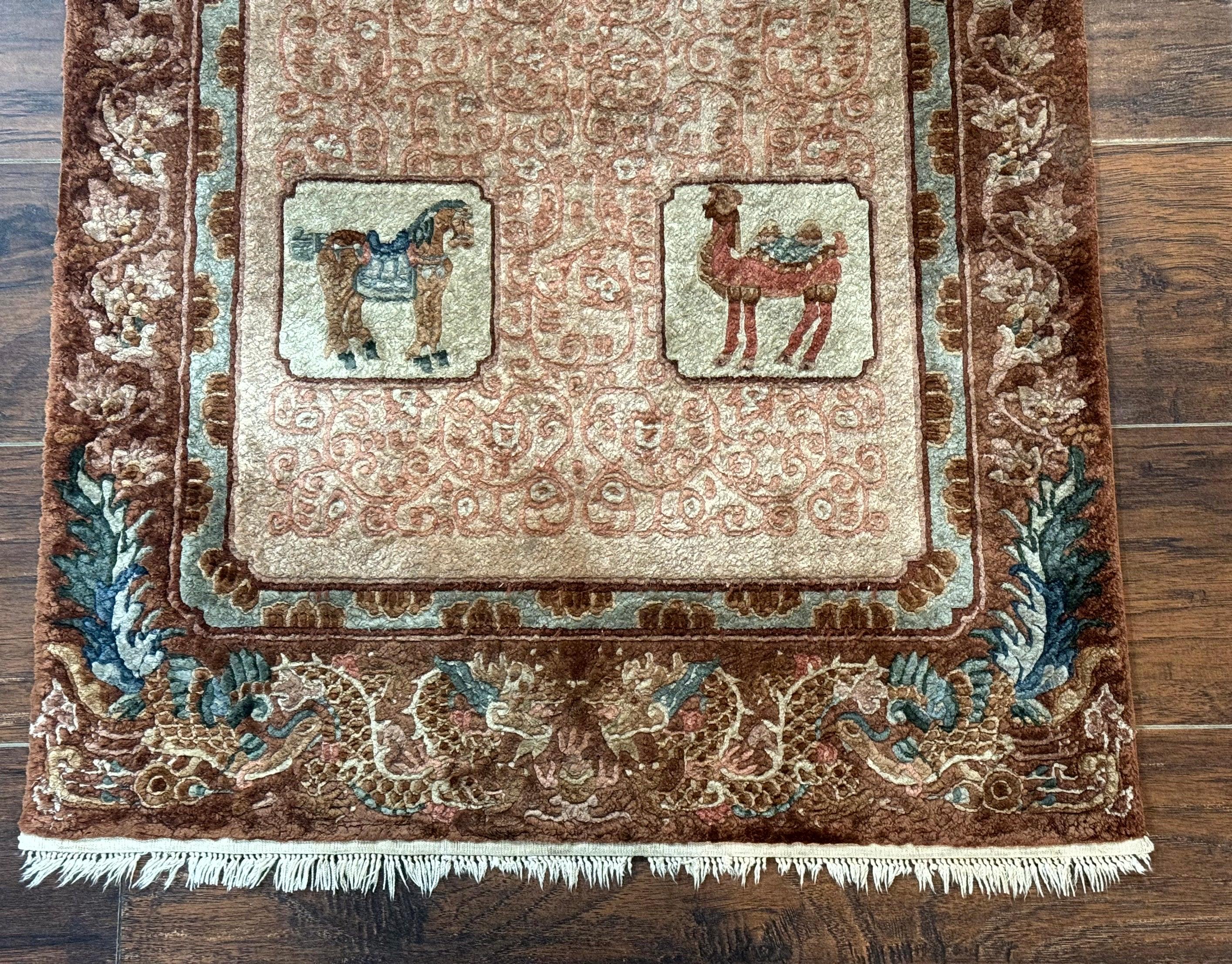 Silk Chinese Rug 2x4, Animal Pictorials Camel Horse Elephant, Fine 200 KPSI - Jewel Rugs