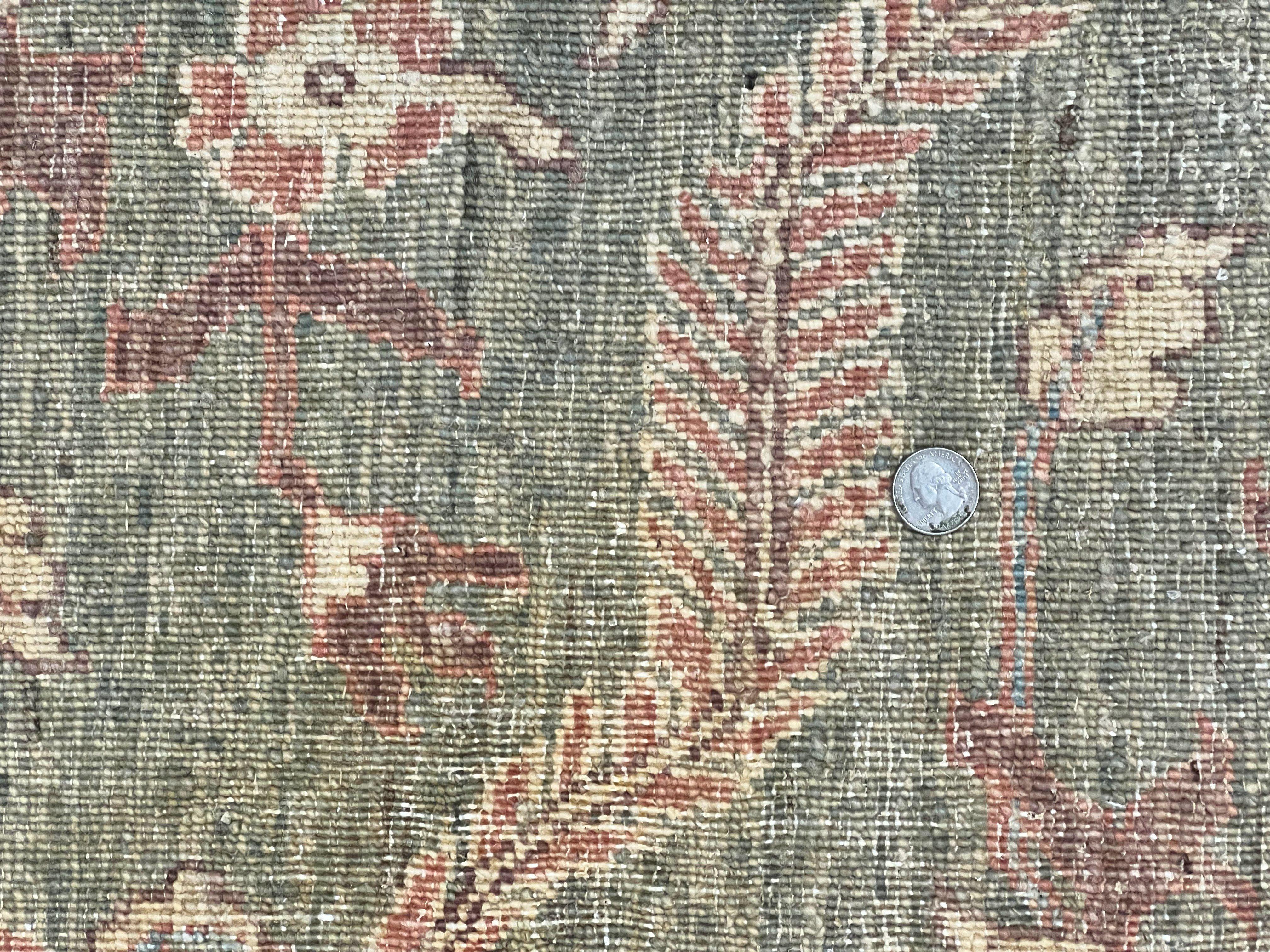 Large Modern Pakistani Rug 9x12, Handmade Wool Carpet, Peshawar Rug, Hand Knotted Oriental Rug, Contemporary, Floral, Light Green - Jewel Rugs