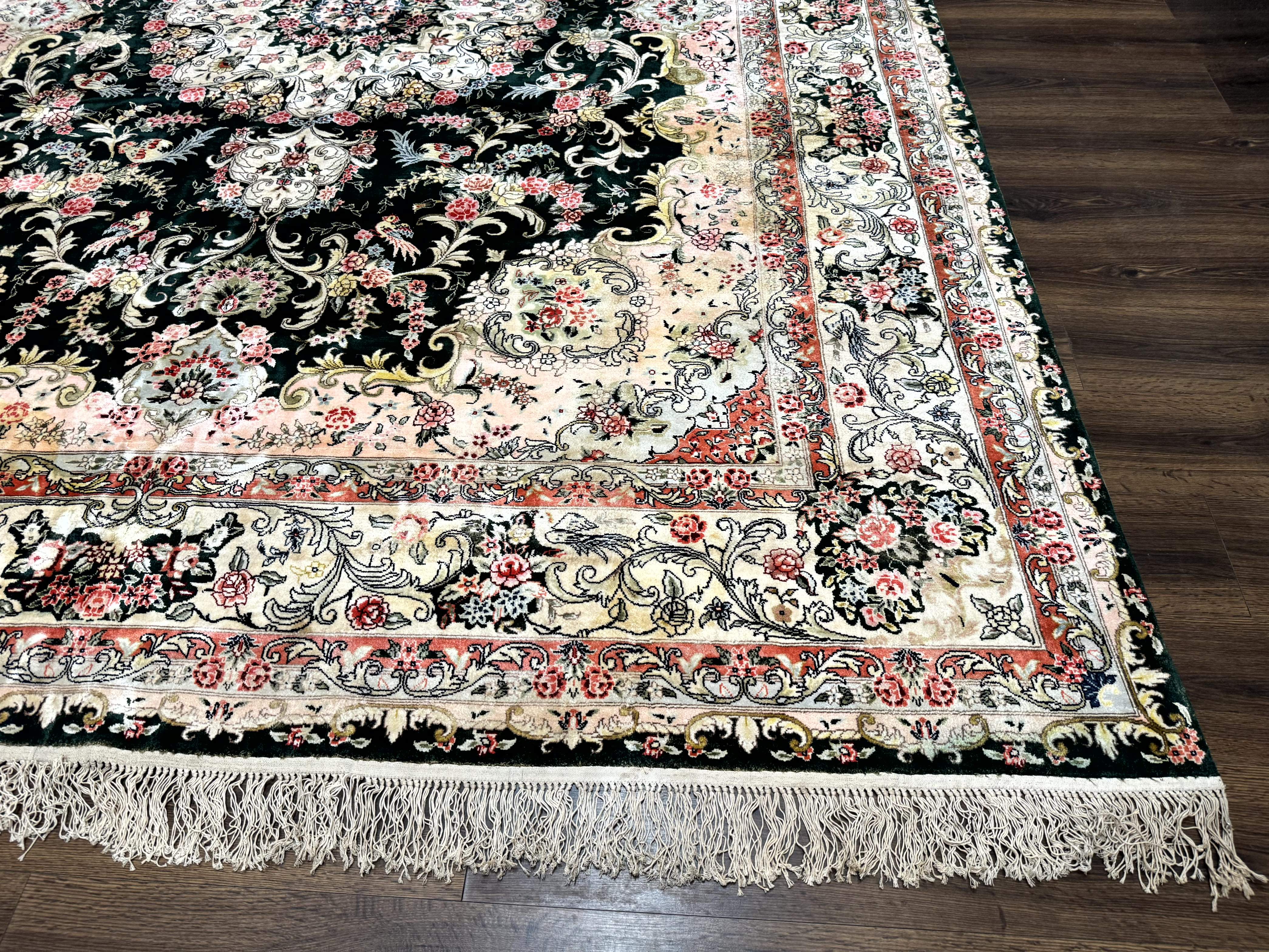 Silk Indian Kashmiri Rug 9x12, Vintage Hand Knotted Carpet - Jewel Rugs