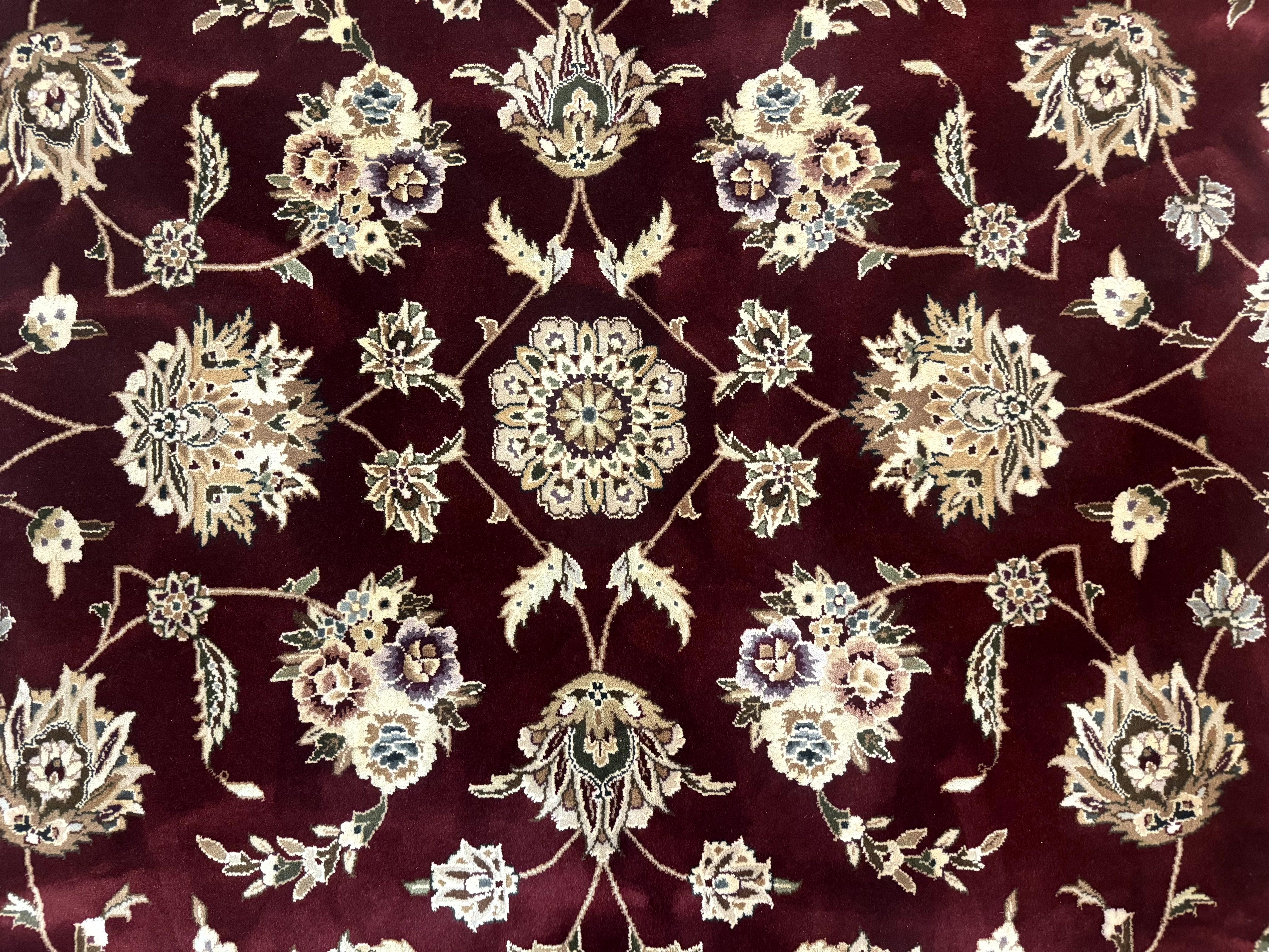 Maroon Persian Rug 8x10, Floral Allover, Traditional Area Rug, Wool and Silk Highlights, Sino Persian Carpet - Jewel Rugs