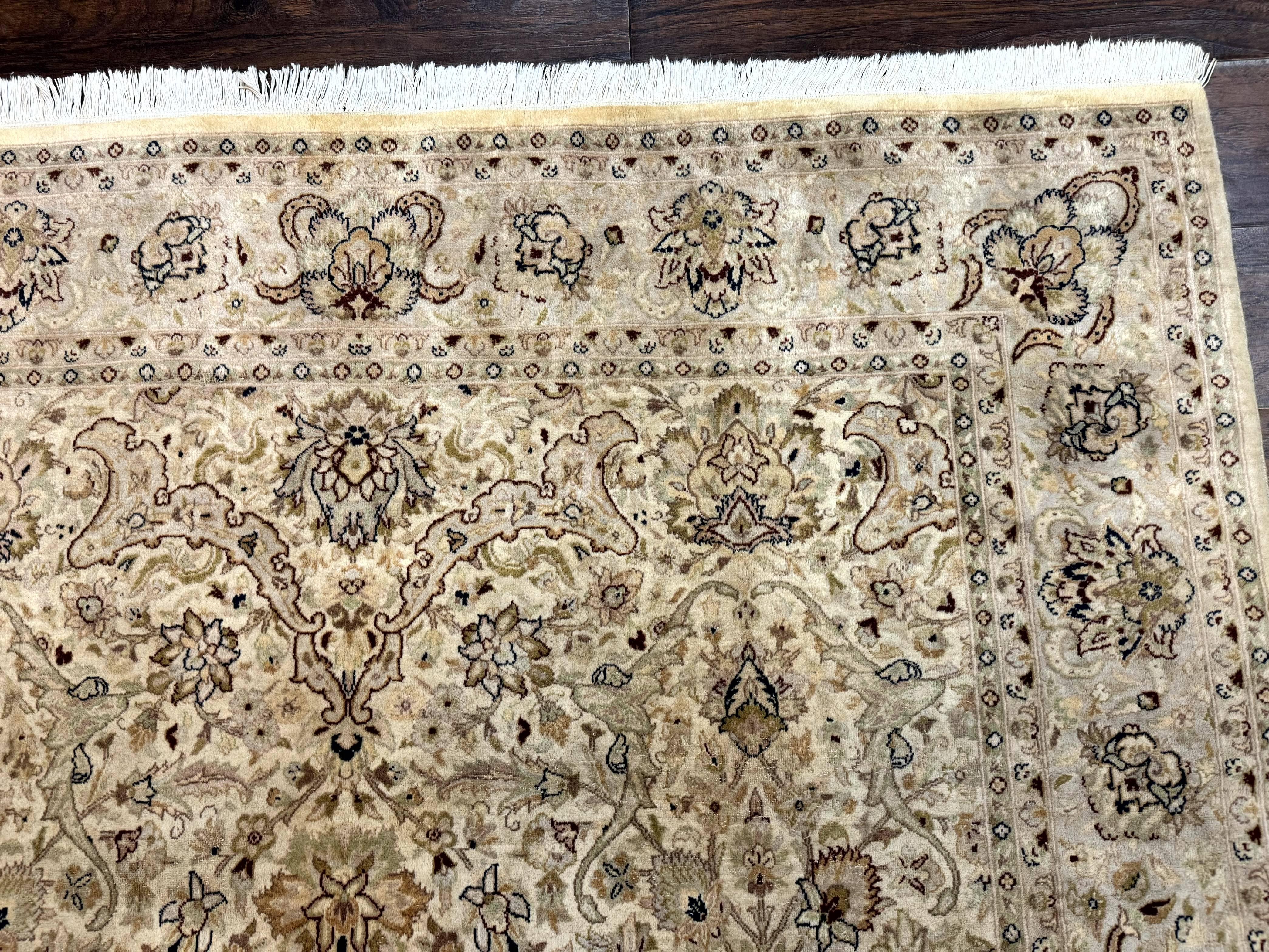 Pak Persian Rug 6x9, Vintage Handmade Wool Carpet, Floral, Beige - Jewel Rugs