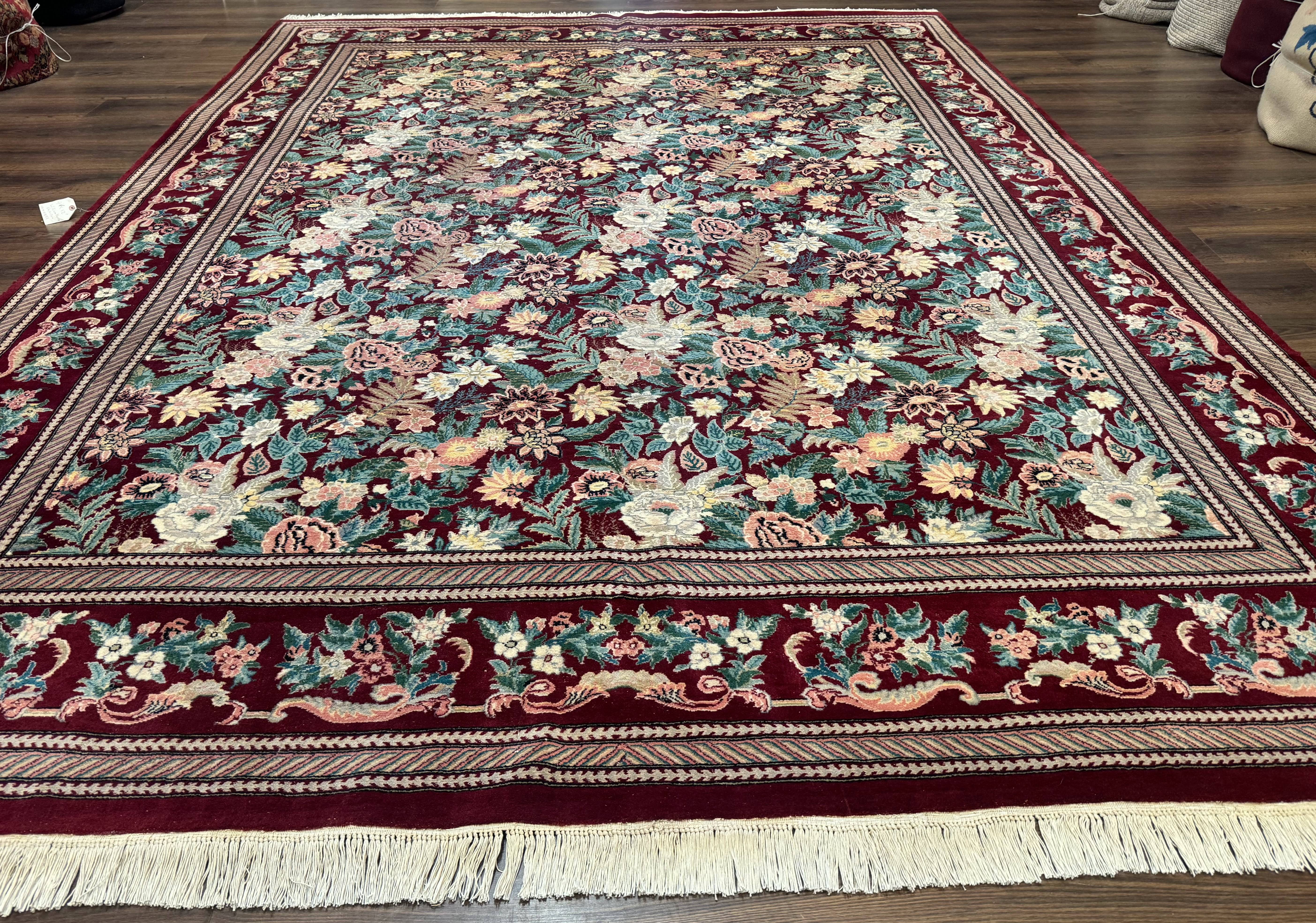 Pakistani Rug 9x12 William Morris Maroon Vintage Floral Wool - Jewel Rugs