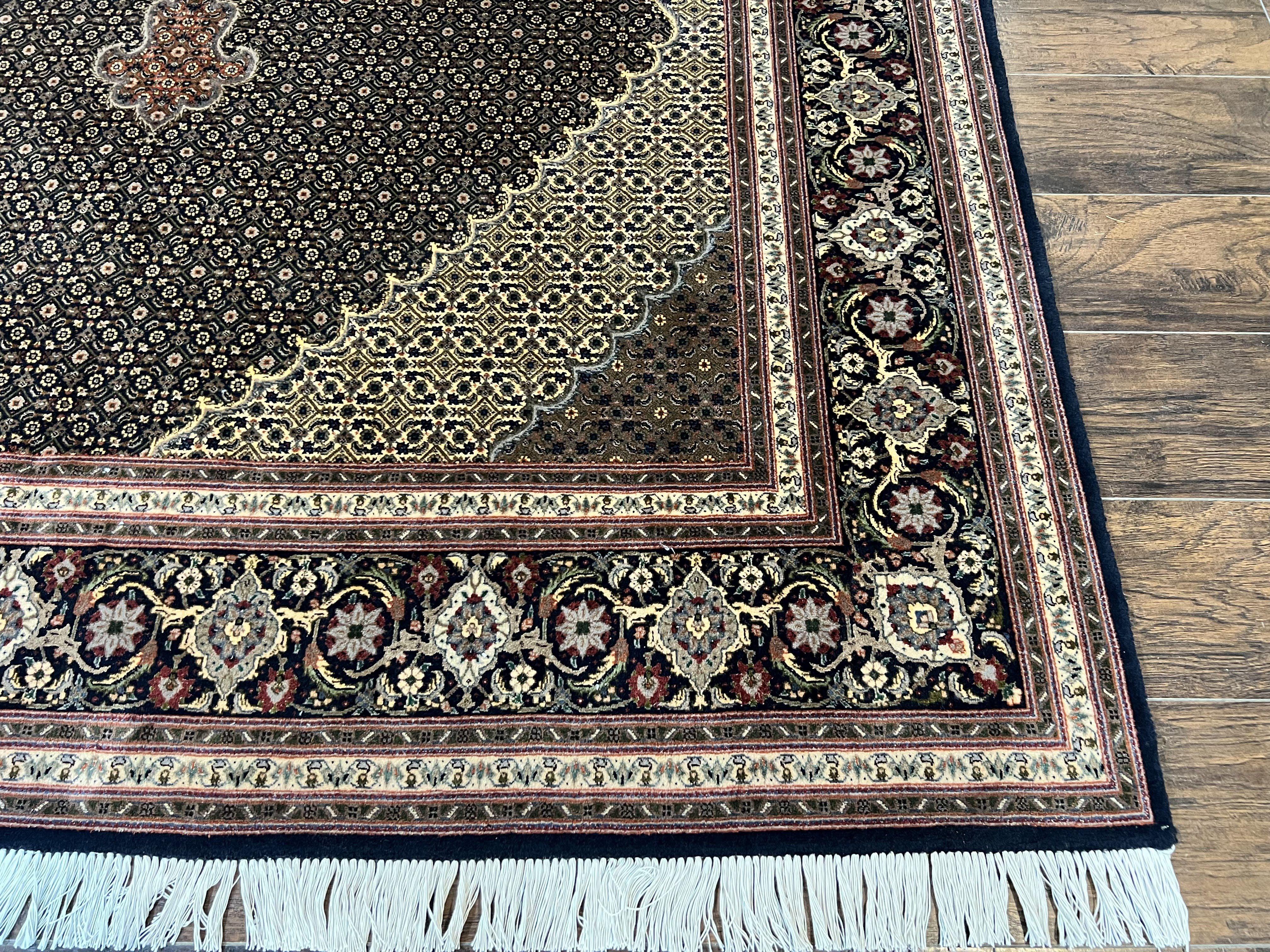 Persian Tabriz Rug 7x10, Very Fine 330 KPSI 50 Raj, Black and Beige, Handmade Wool Vintage Persian Carpet - Jewel Rugs