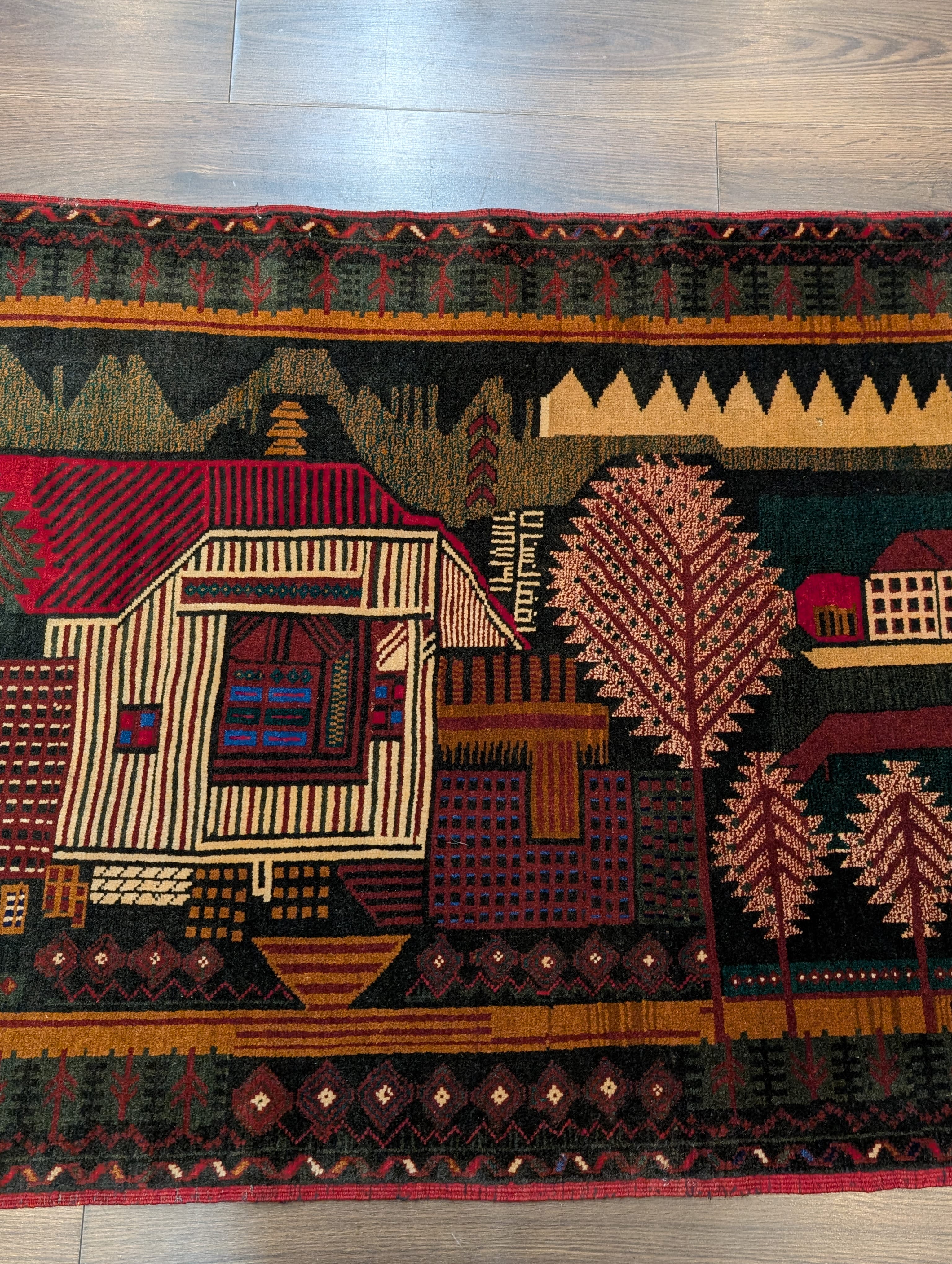 Afghan Rug 3x5, Pictorial Village Scene, Tribal Rug, Handmade, Baluch Carpet, New - Jewel Rugs