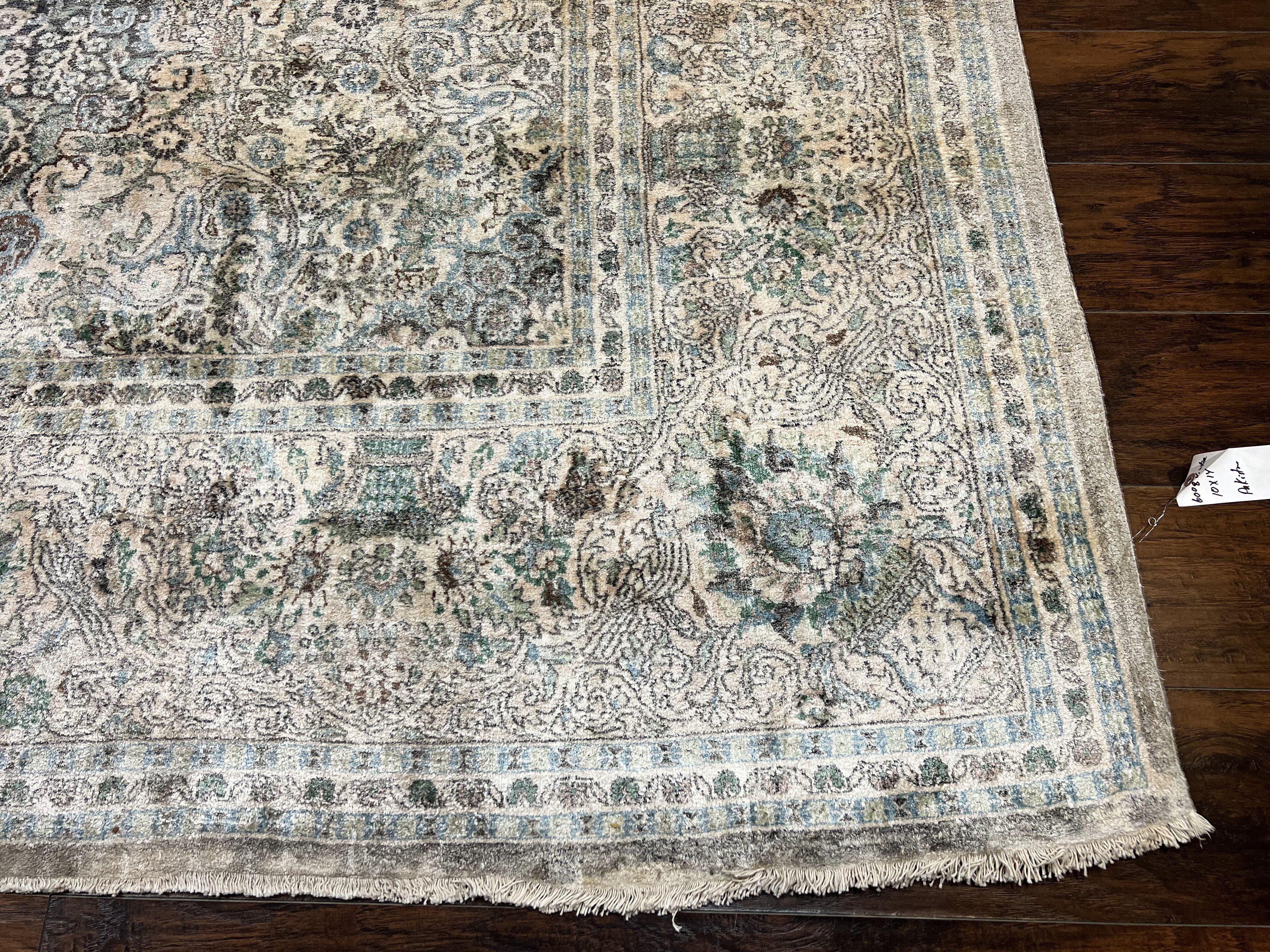 Silk Pak Persian Rug 10x14, Large Fine Silk Carpet 300 KPSI, Dark Gray, Handmade Vintage Rug, Floral, Bird Motifs - Jewel Rugs