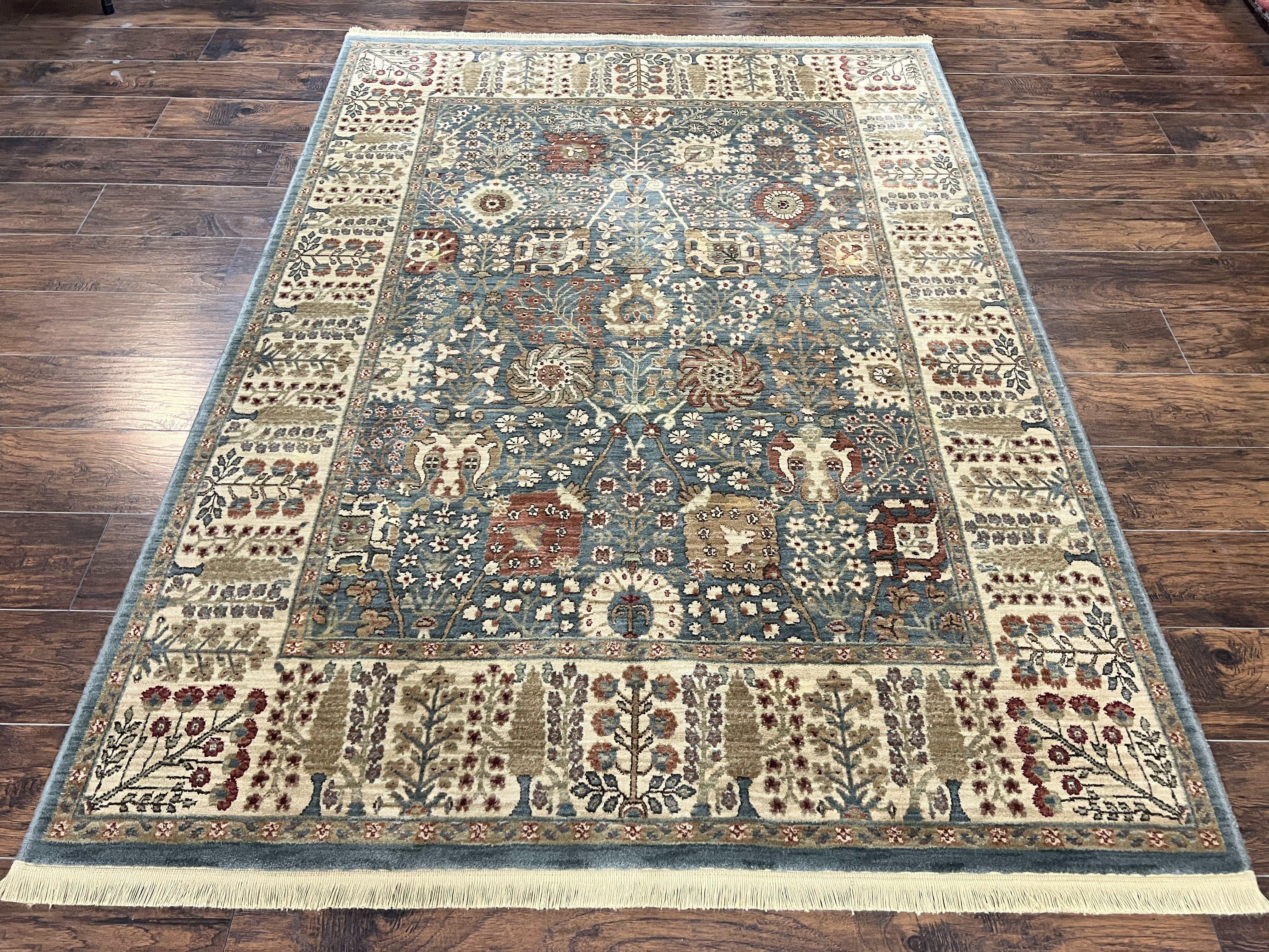 Belgium Power-Loomed Rug 5.6 x 7.6, Green and Cream Rug, Vintage Wool Area Rug, Oriental Carpet, Medium Sized Rug - Jewel Rugs