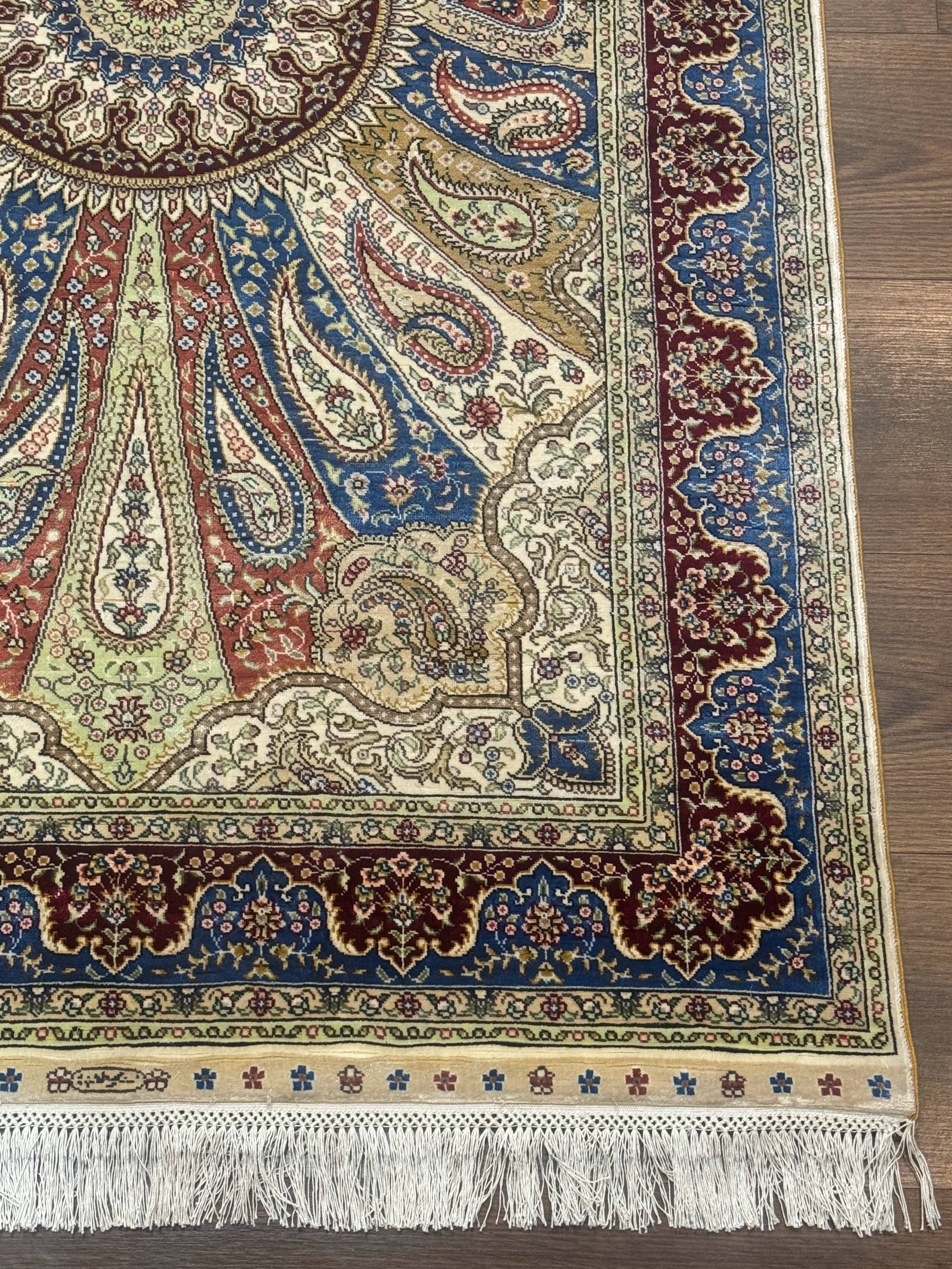 Colorful Turkish Silk Hereke Rug 3x5 with Signature, Unique Design, Very Fine 340 KPSI - Jewel Rugs