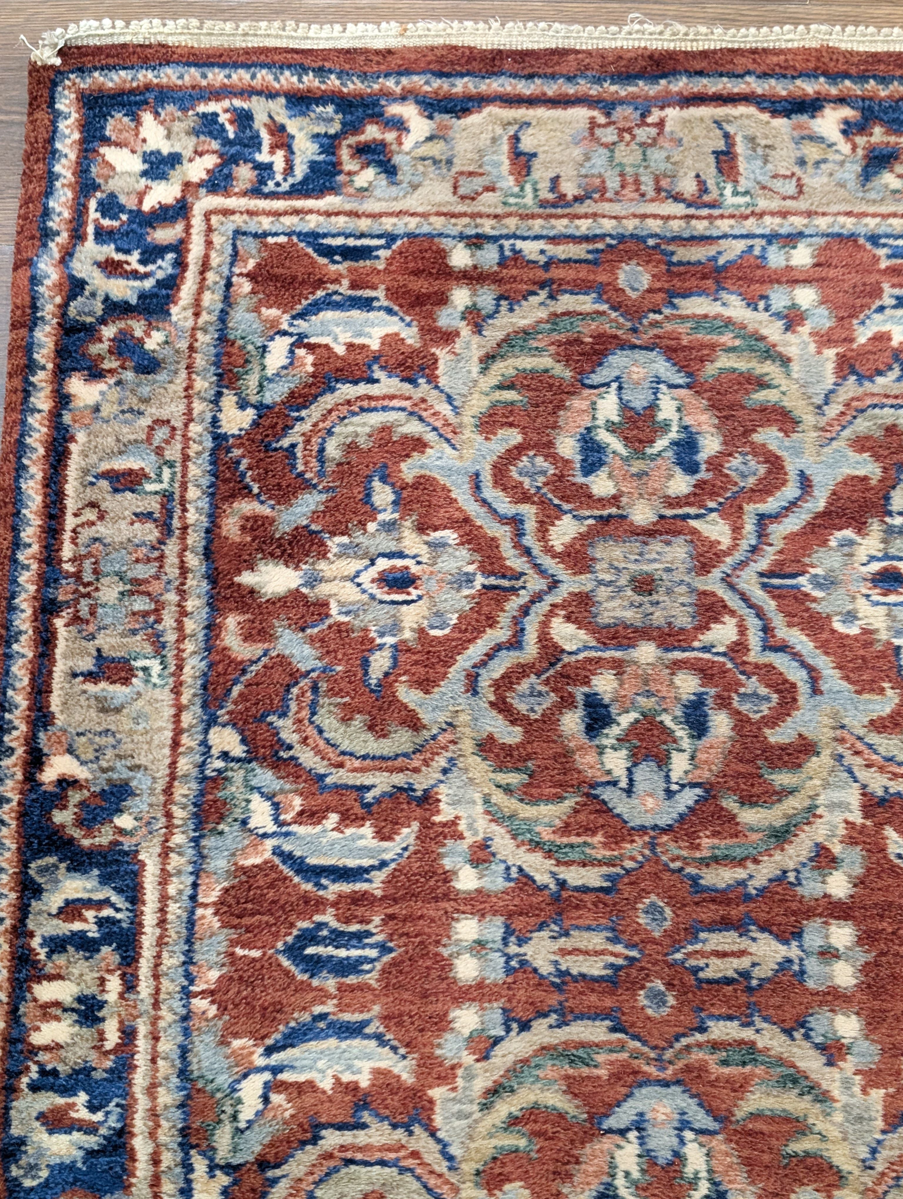 Indo Persian Runner Rug 2.6 x 16, Long Narrow Rug for Hallway, Brick Red and Blue - Jewel Rugs